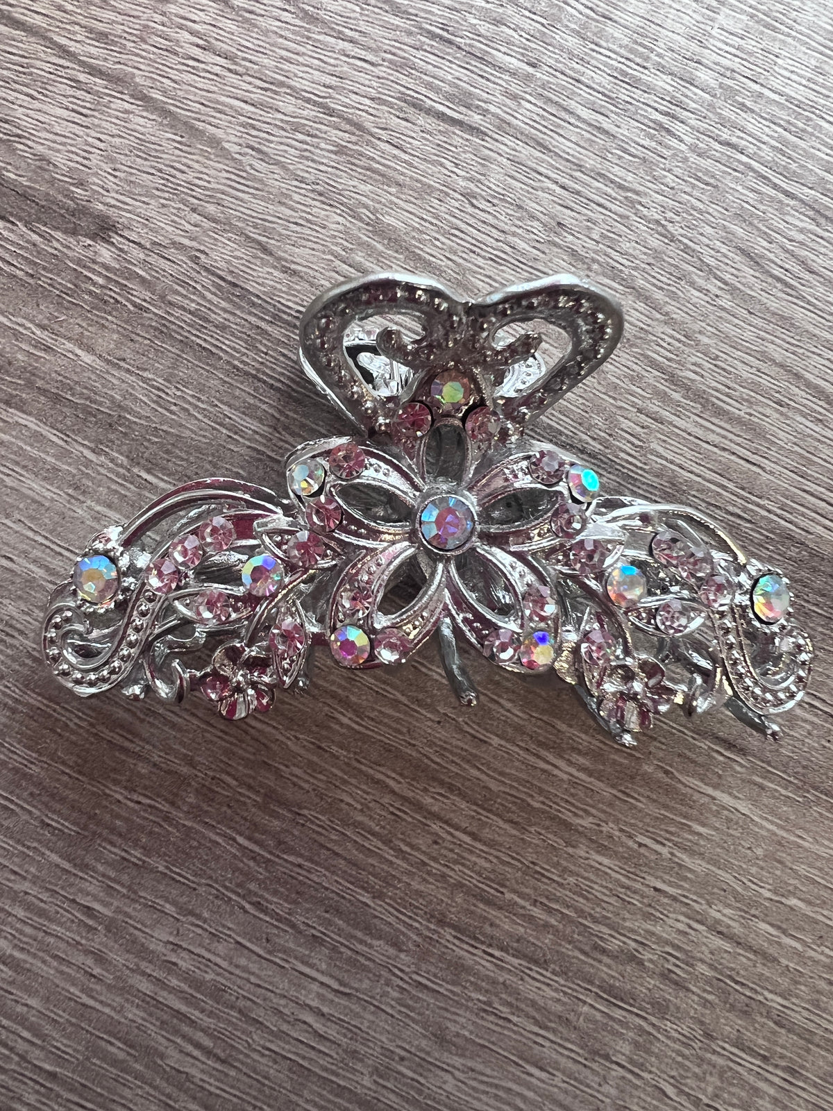 Small Metal Silver Flower AB Diamante Hair Claw-Fascinators Direct