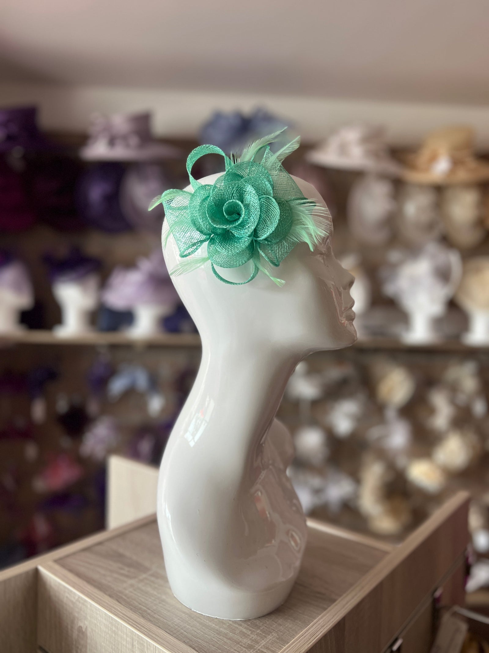 Small Mint Green Fascinator Clip with Bow & Flower-Fascinators Direct
