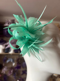 what colour fascinator with mint green dress Small Pale Green / Mint Green Fascinator Clip with Feathers & Loops