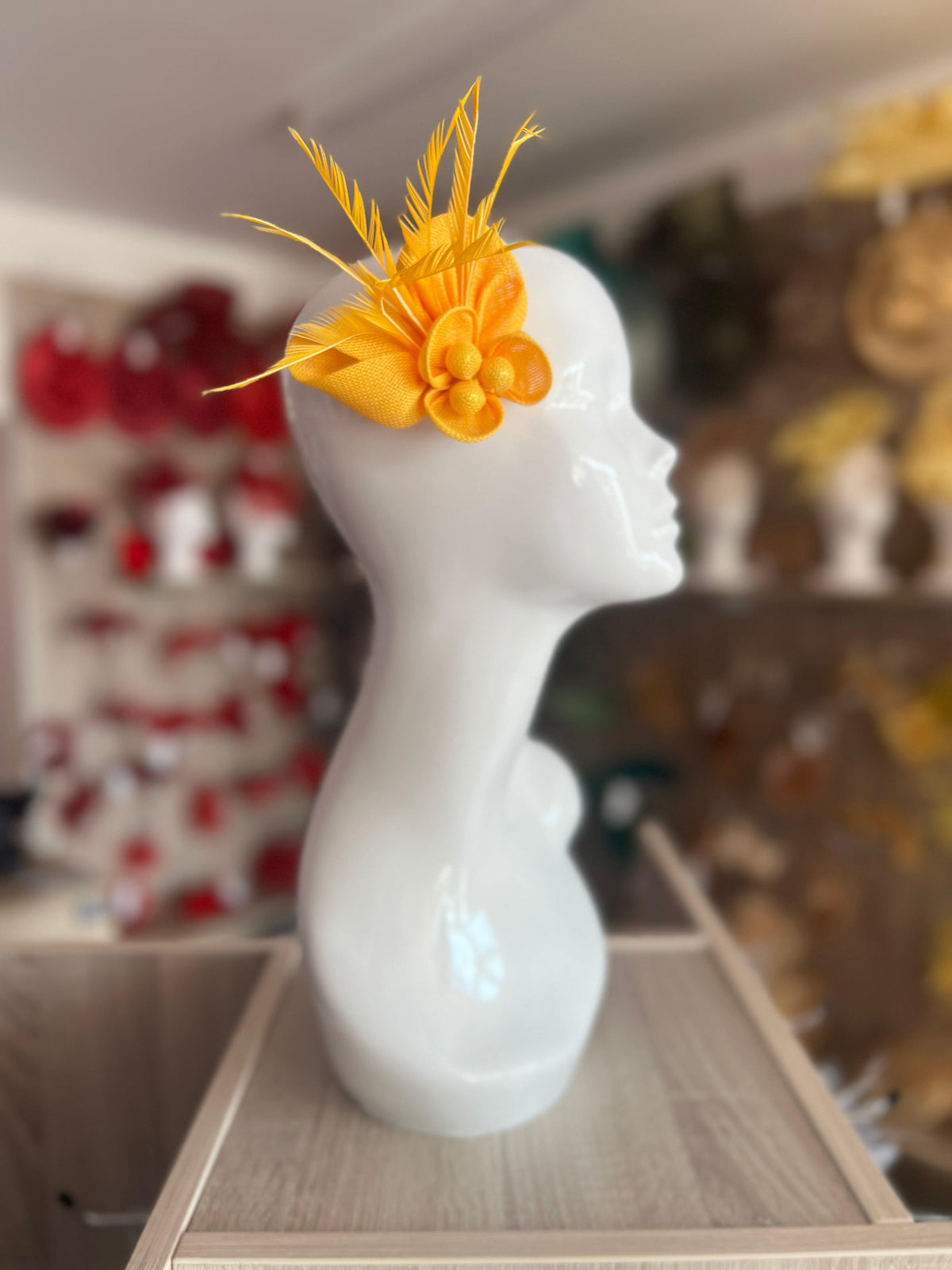 Small Mustard Yellow Flower Fascinator Clip with Feathers-Fascinators Direct