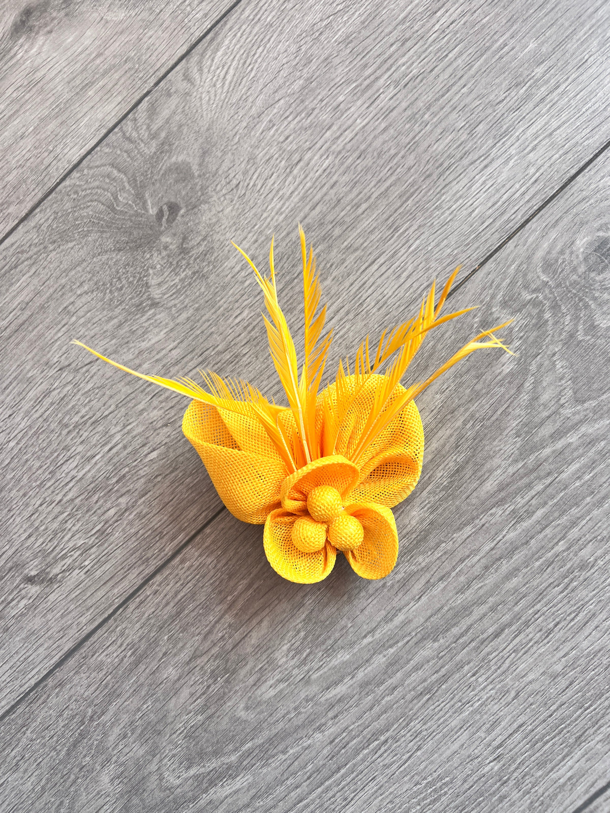 Small Mustard Yellow Flower Fascinator Clip with Feathers-Fascinators Direct