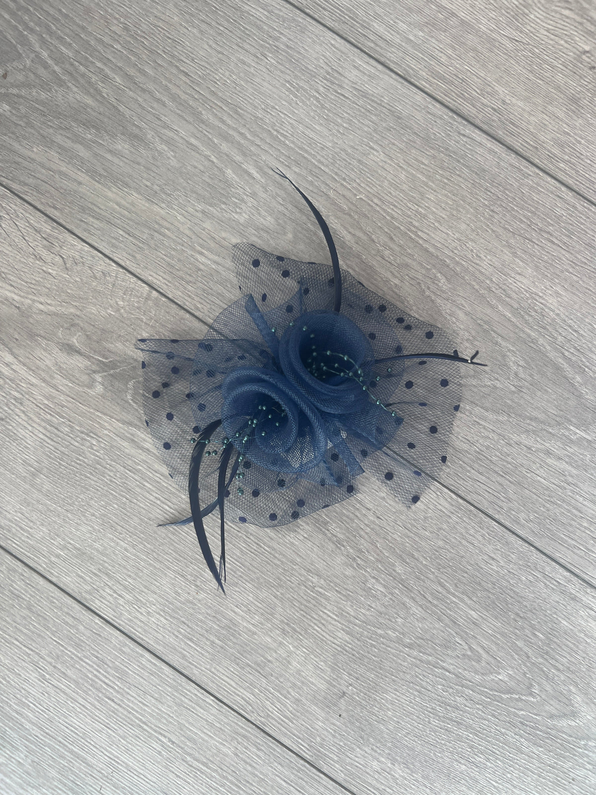 Small Navy Fascinator Clip With Poka Dots-Fascinators Direct