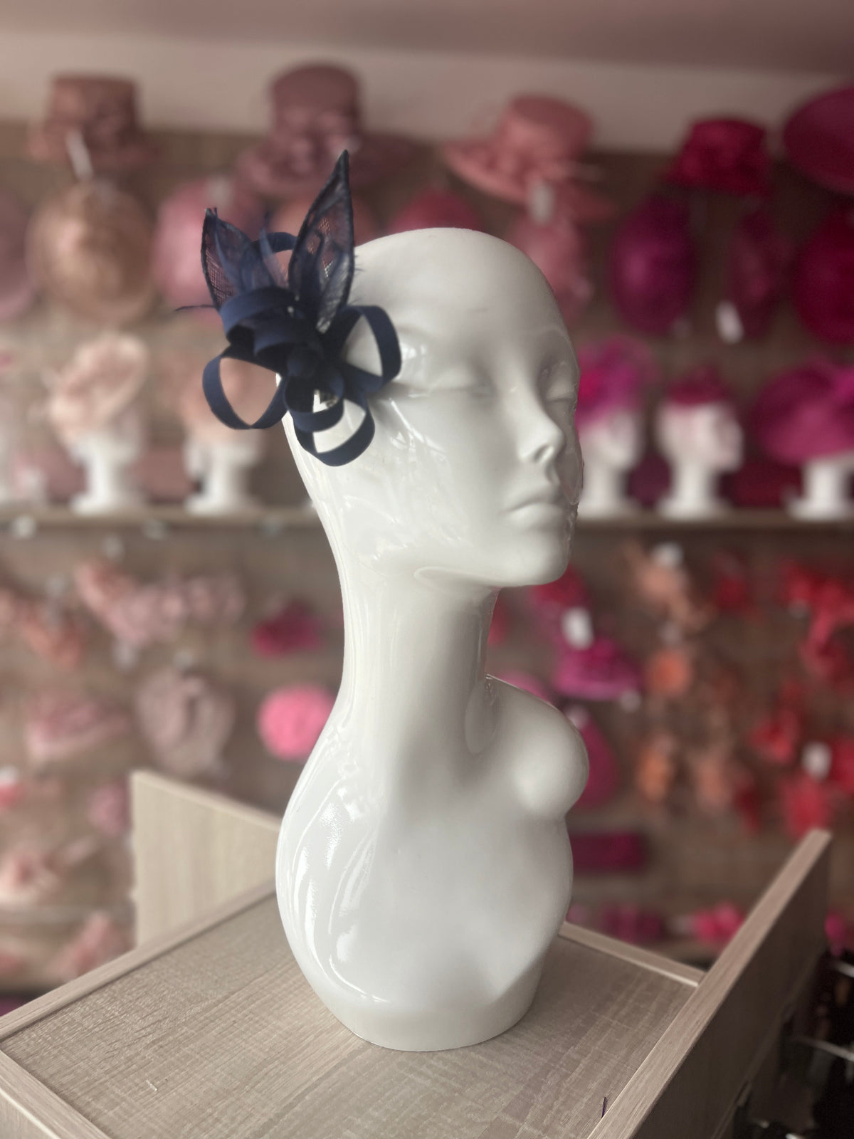 Small Navy Fascinator Clip with Feathers &amp; Satin Loops-Fascinators Direct