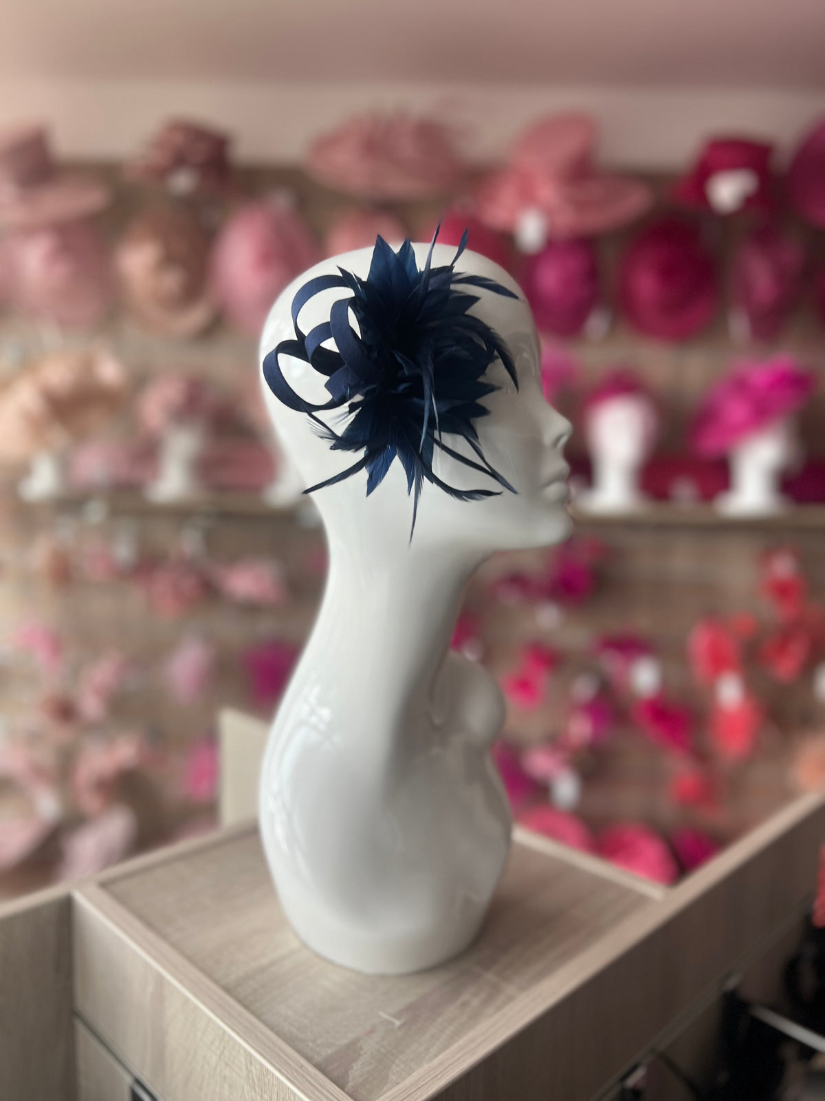 Small Navy Fascinator Clip with Feathers &amp; Satin Loops-Fascinators Direct