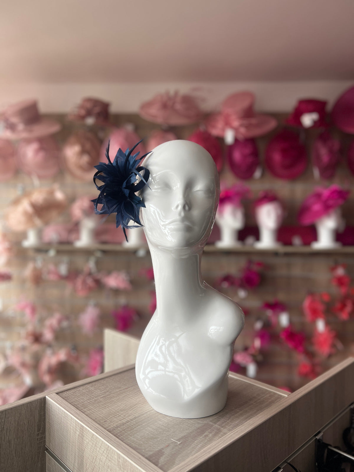 Small Navy Fascinator Clip with Feathers &amp; Satin Loops-Fascinators Direct