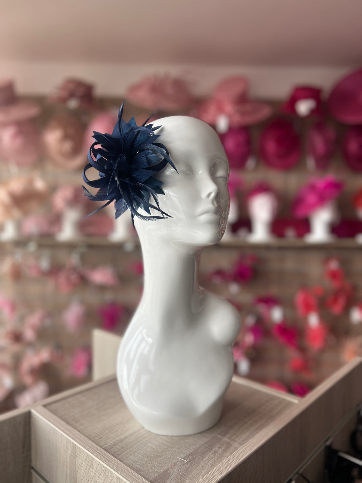 Small Navy Fascinator Clip with Feathers &amp; Satin Loops-Fascinators Direct