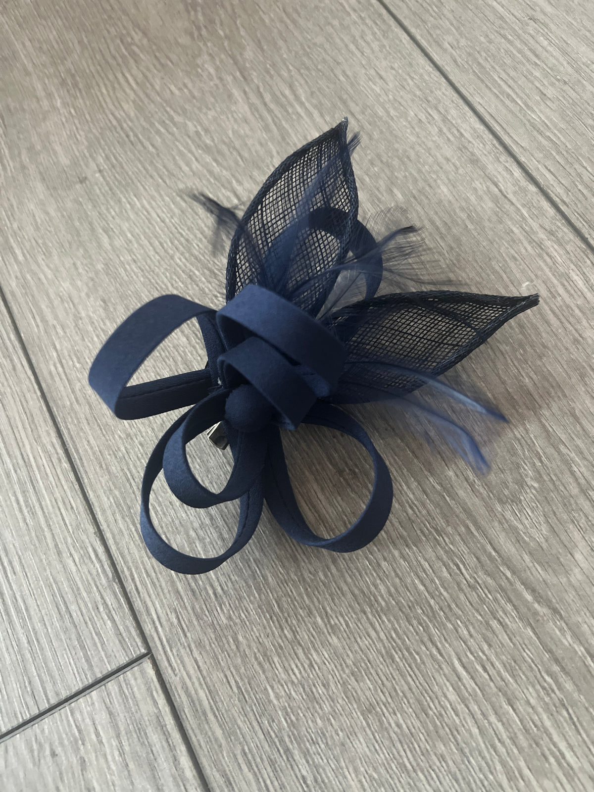 Small Navy Fascinator Clip with Feathers &amp; Satin Loops-Fascinators Direct