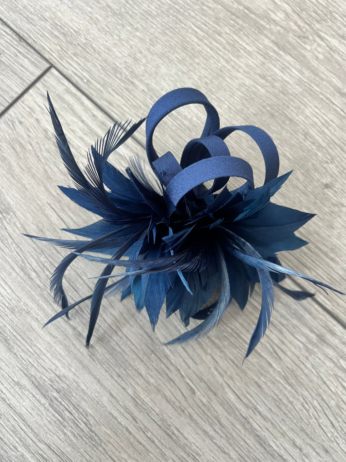 Small Navy Fascinator Clip with Feathers &amp; Satin Loops-Fascinators Direct