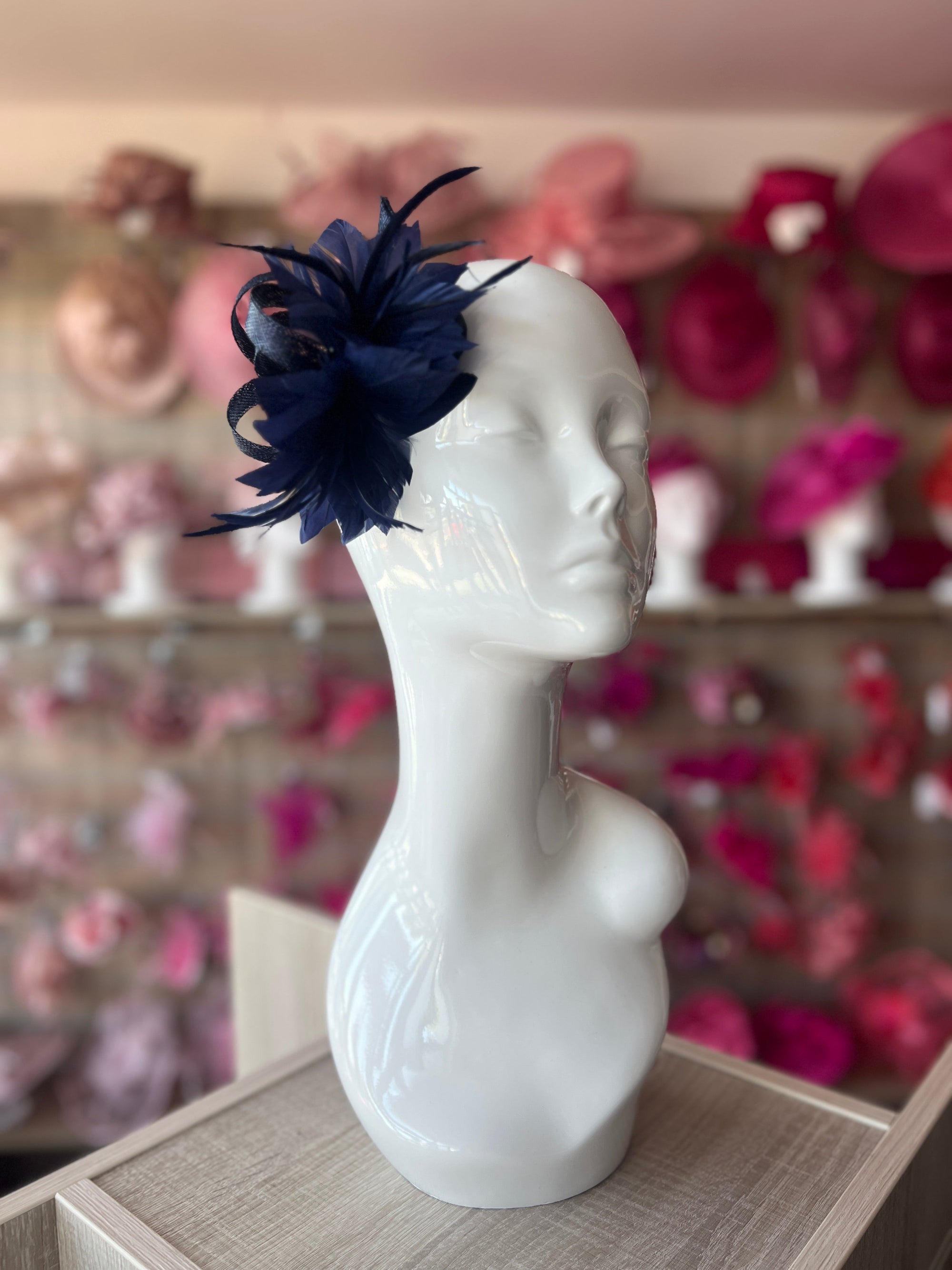 Small Navy Fascinator Clip with Feathers & Sinamay Loops-Fascinators Direct