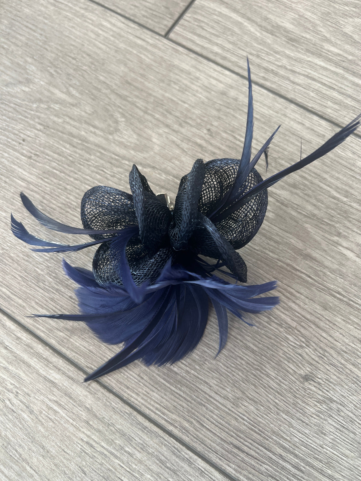 Small Navy Fascinator Clip with Feathers &amp; Sinamay Petals-Fascinators Direct