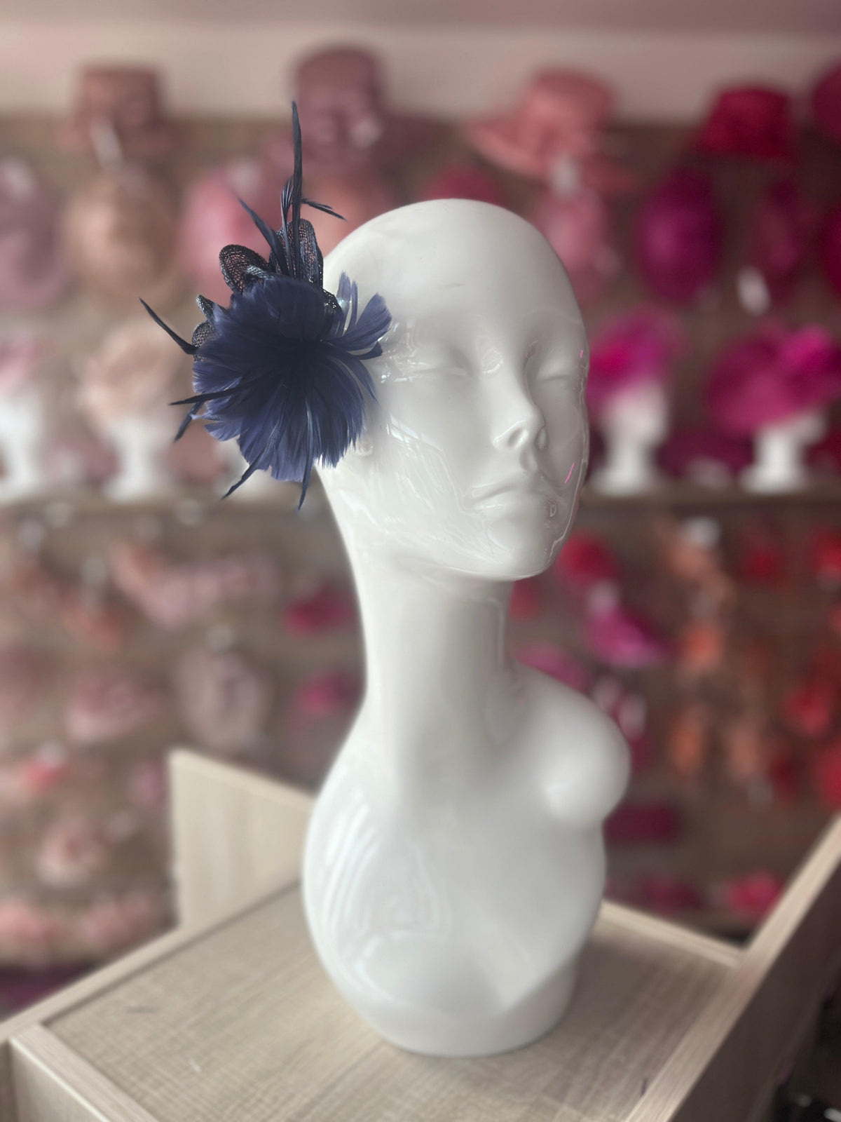 Small Navy Fascinator Clip with Feathers &amp; Sinamay Petals-Fascinators Direct
