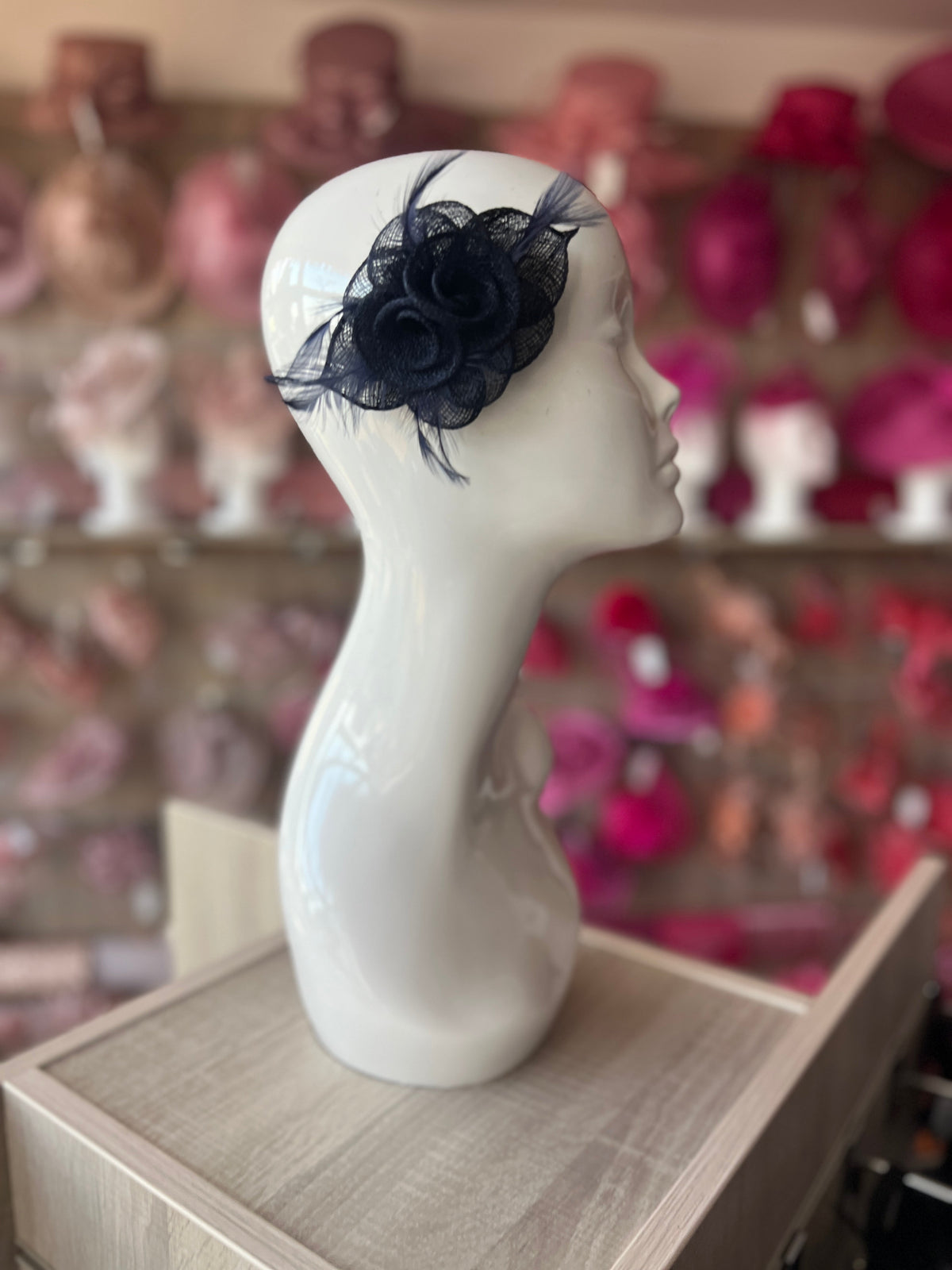 Small Navy Fascinator Hair Clip With Wispy Feathers-Fascinators Direct