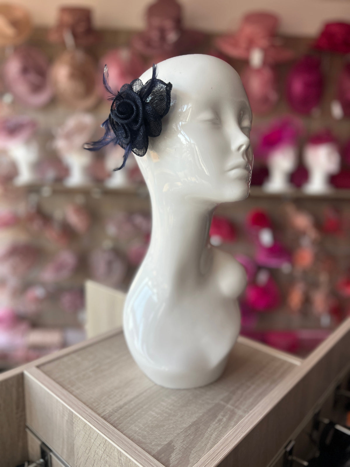 Small Navy Fascinator Hair Clip With Wispy Feathers-Fascinators Direct