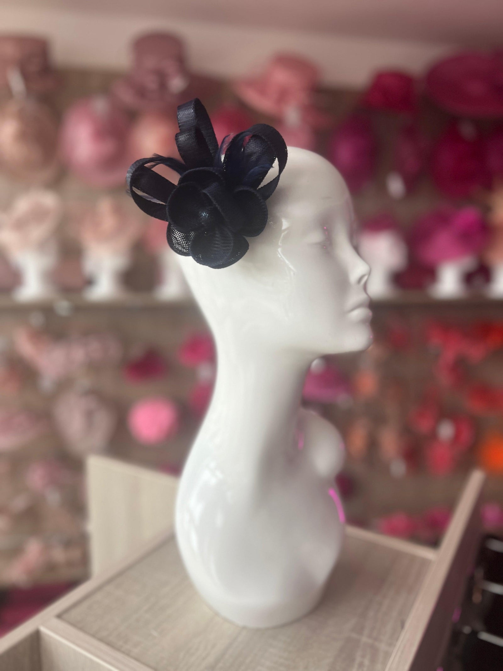 Small Navy Flower Fascinator Clip with Feathers-Fascinators Direct