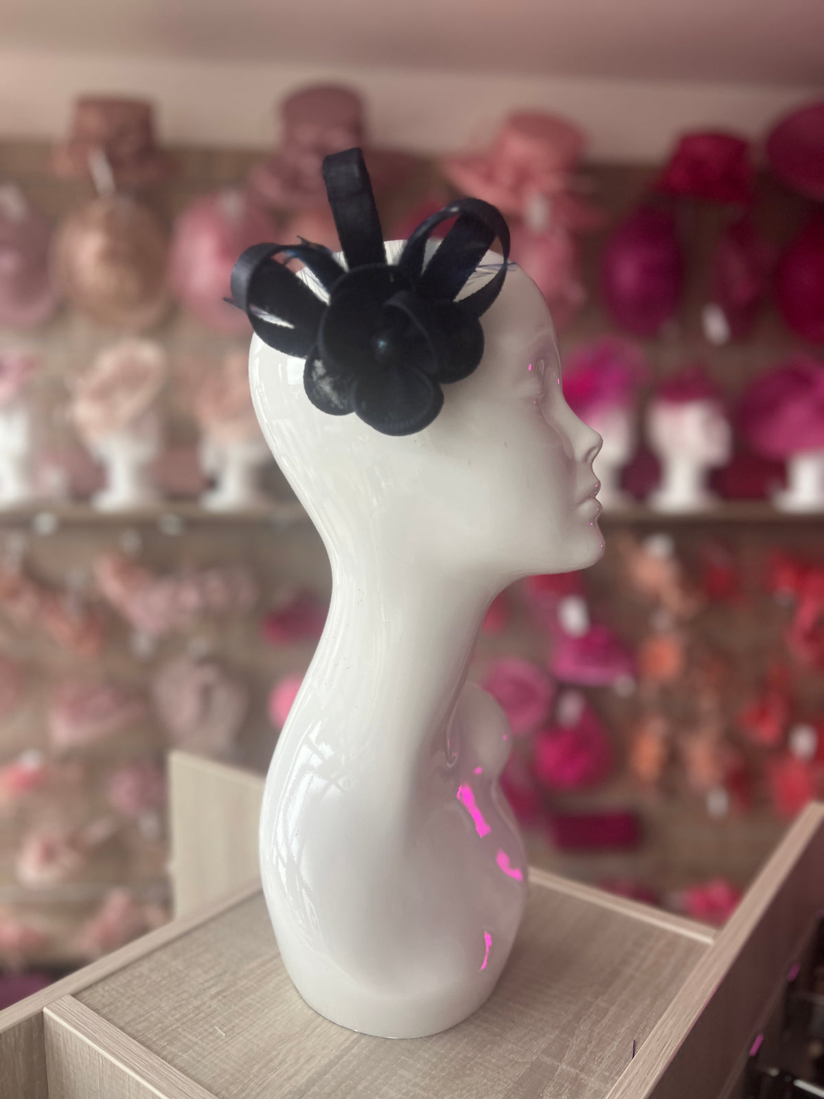 Small Navy Flower Fascinator Clip with Feathers-Fascinators Direct