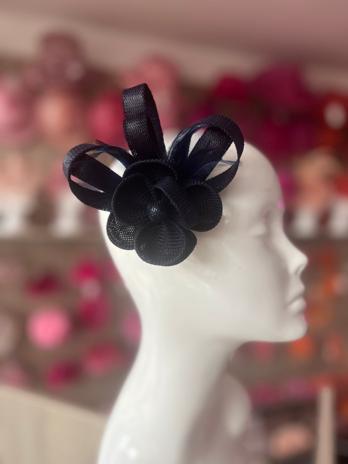 Small Navy Flower Fascinator Clip with Feathers-Fascinators Direct