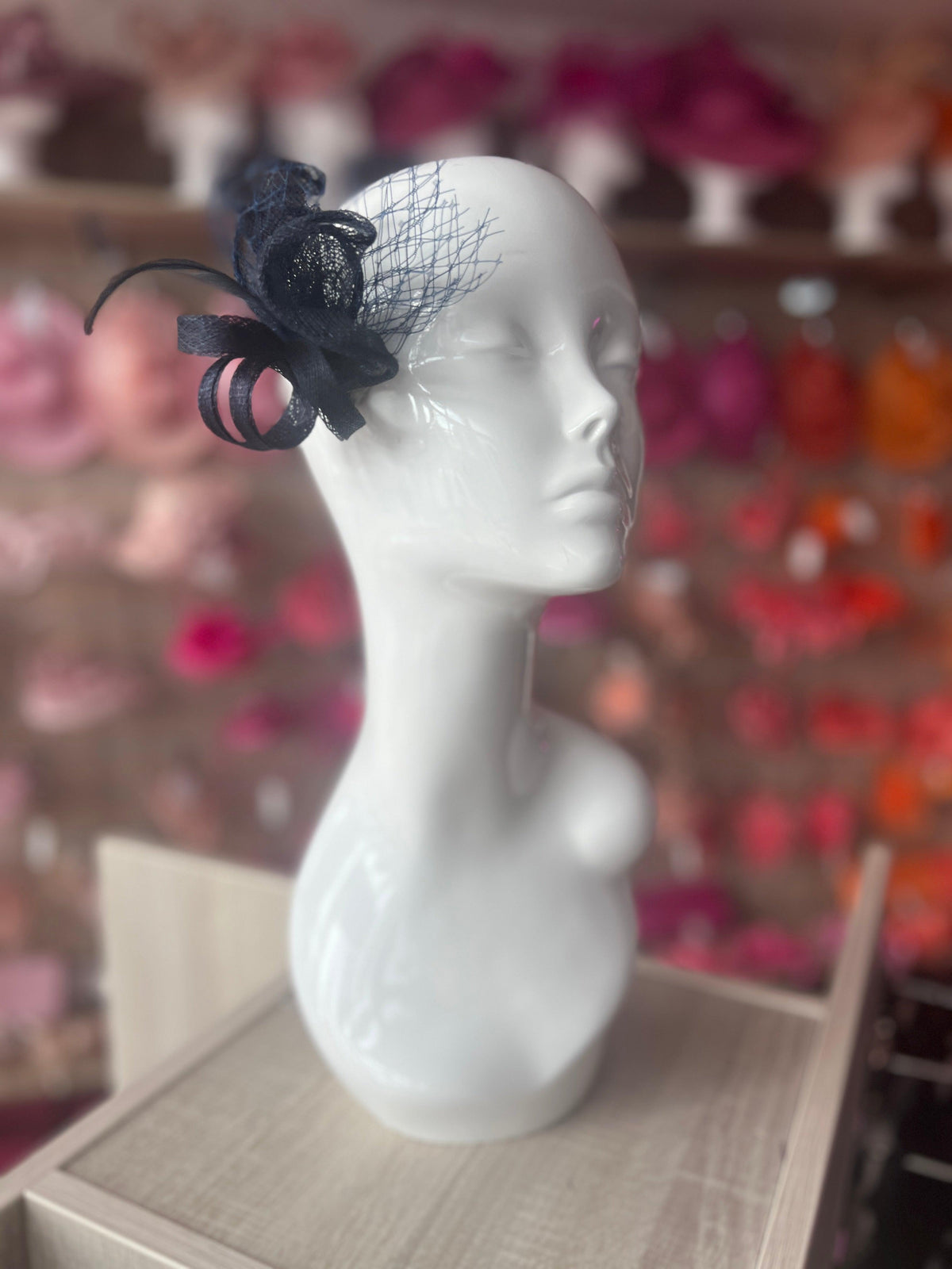 Small Navy Hair Clip Fascinator With Netting &amp; Feathers-Fascinators Direct
