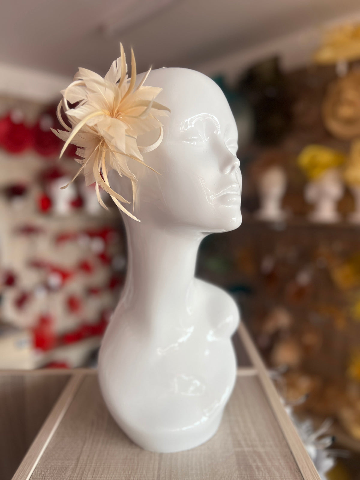 Small Nude Fascinator Clip with Feathers &amp; Satin Loops-Fascinators Direct
