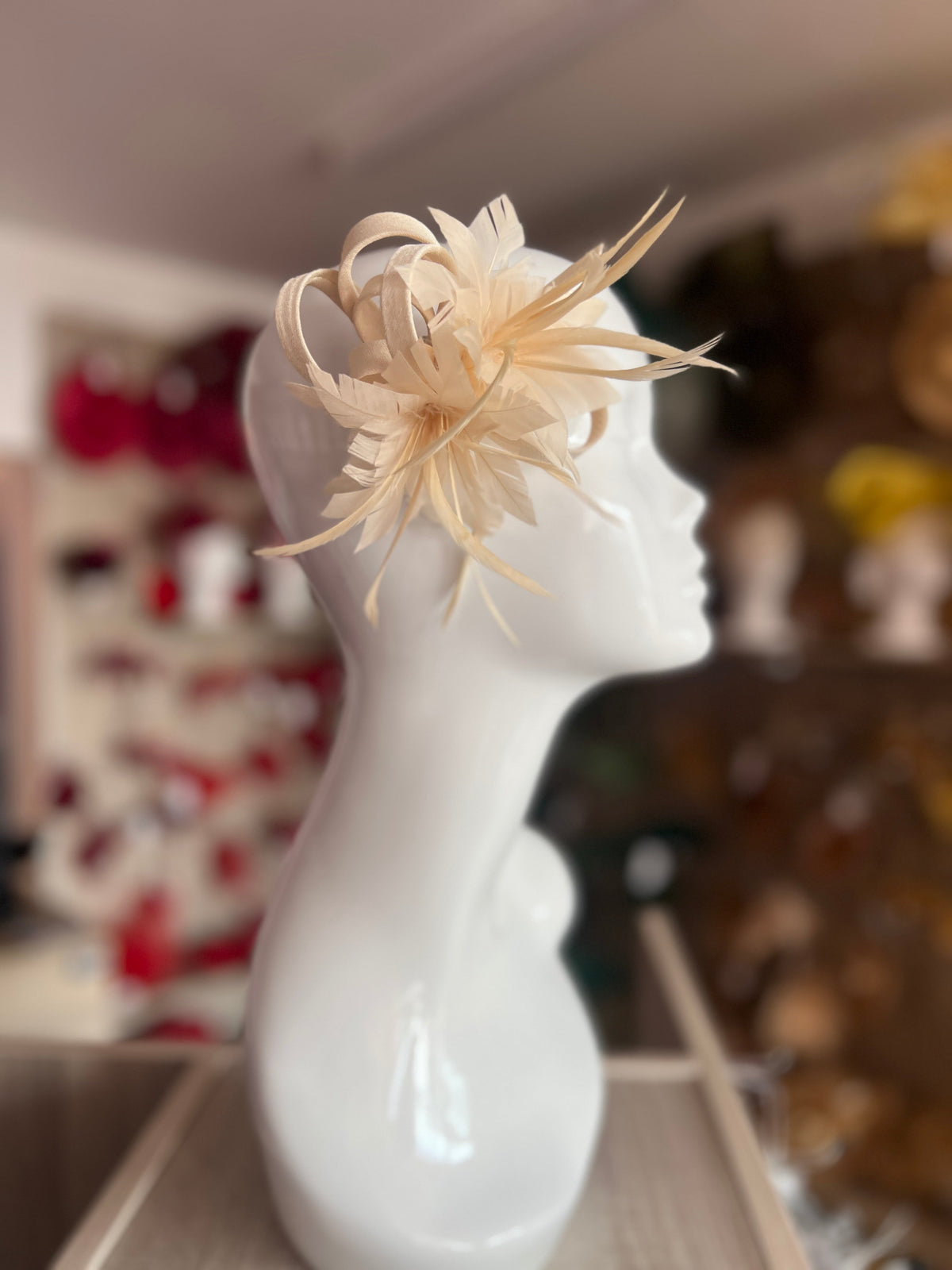 Small Nude Fascinator Clip with Feathers &amp; Satin Loops-Fascinators Direct