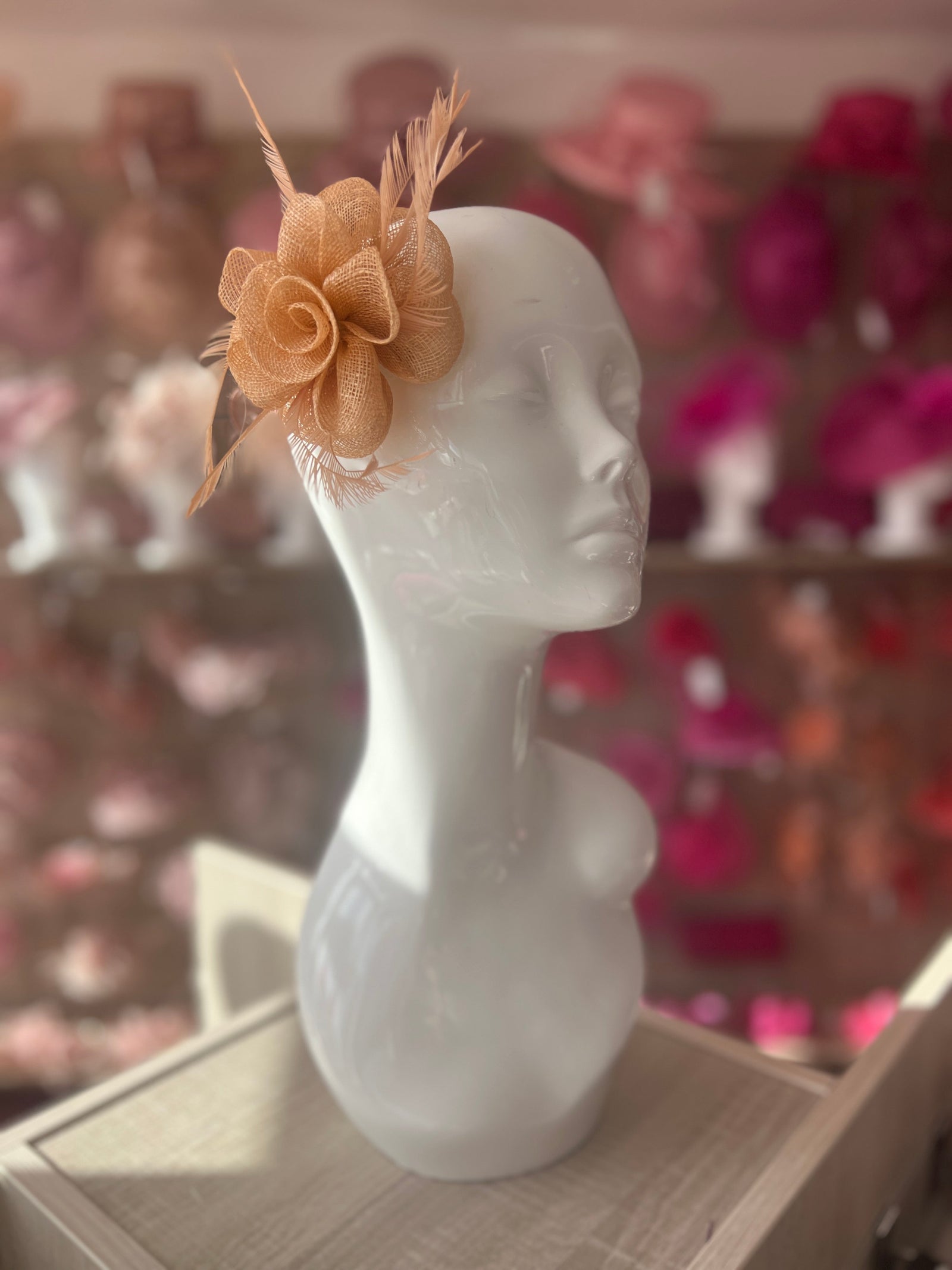 Small Nude Flower Fascinator Hair Clip with Feathers-Fascinators Direct