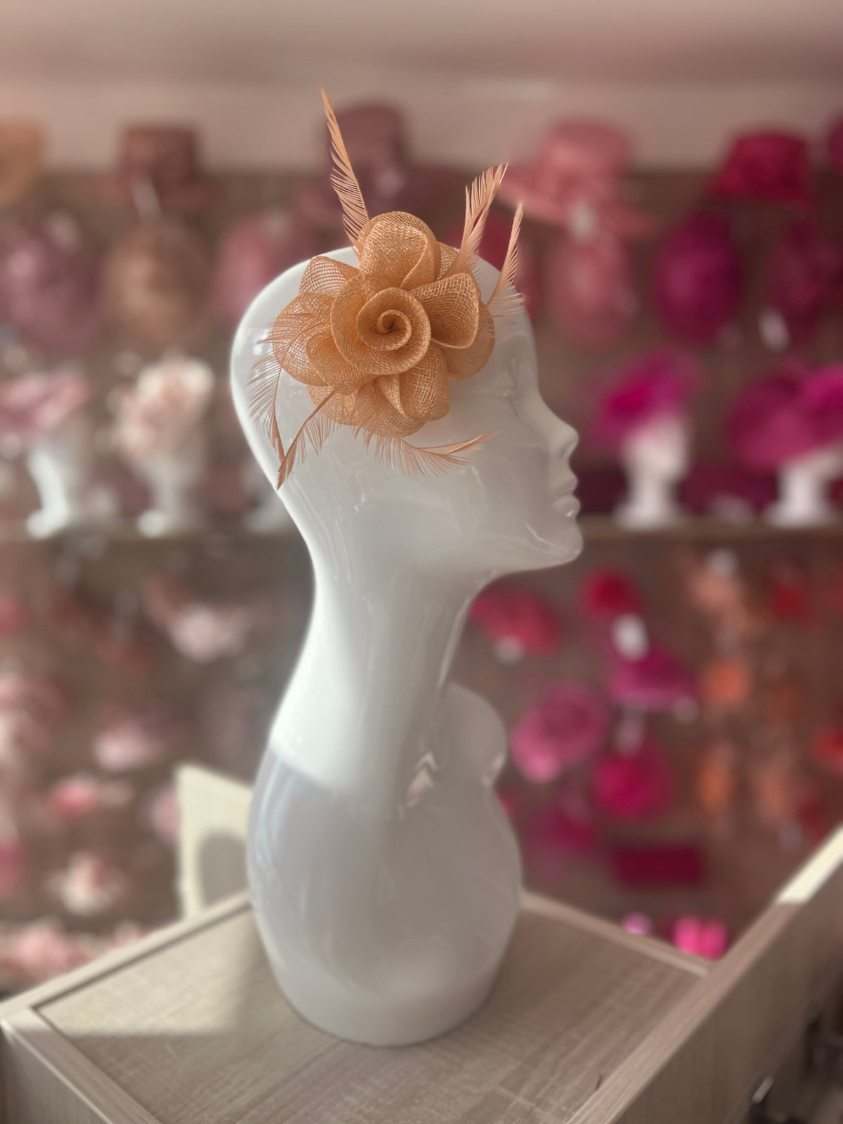 Small Nude Flower Fascinator Hair Clip with Feathers-Fascinators Direct