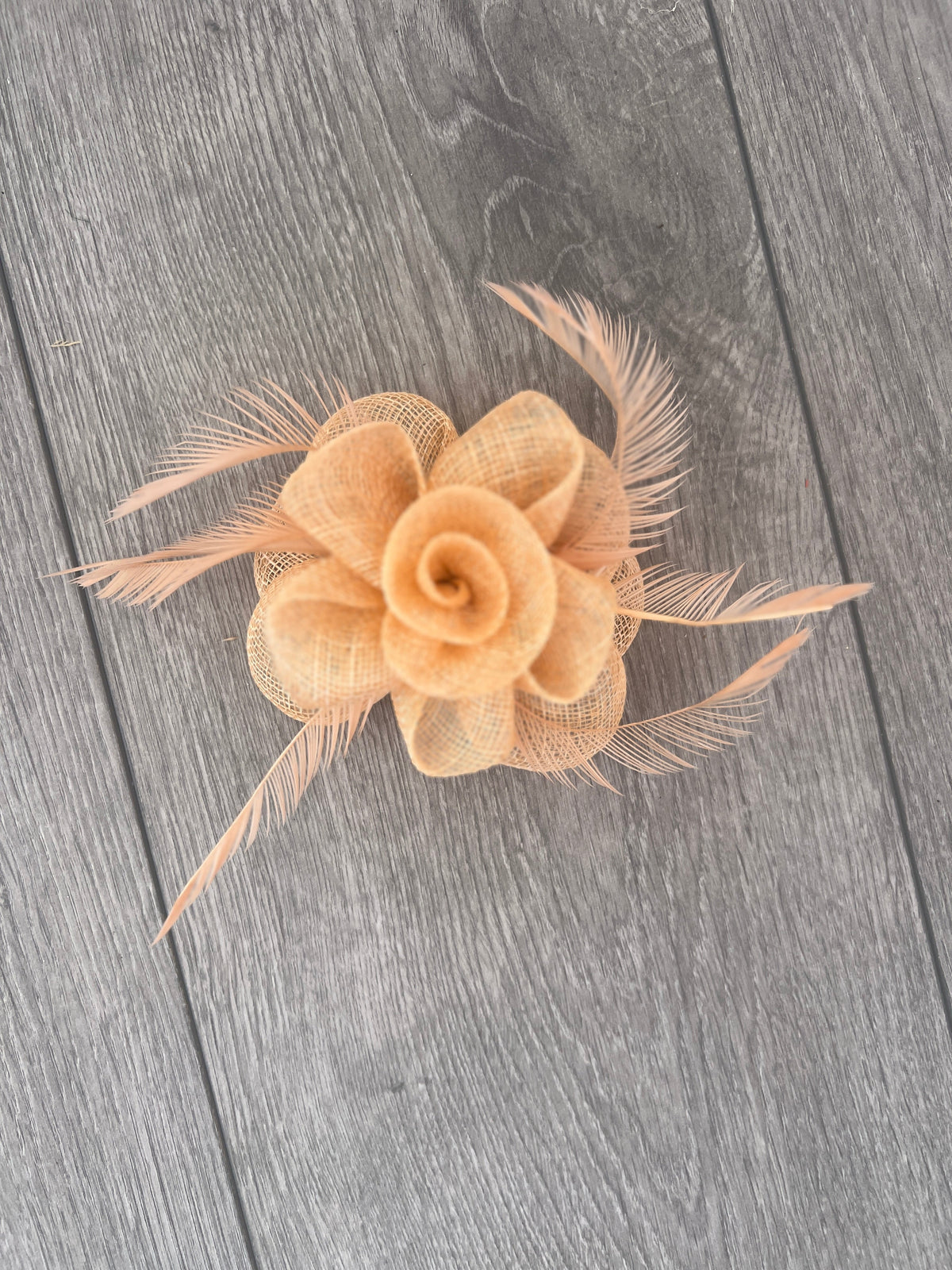 Small Nude Flower Fascinator Hair Clip with Feathers-Fascinators Direct