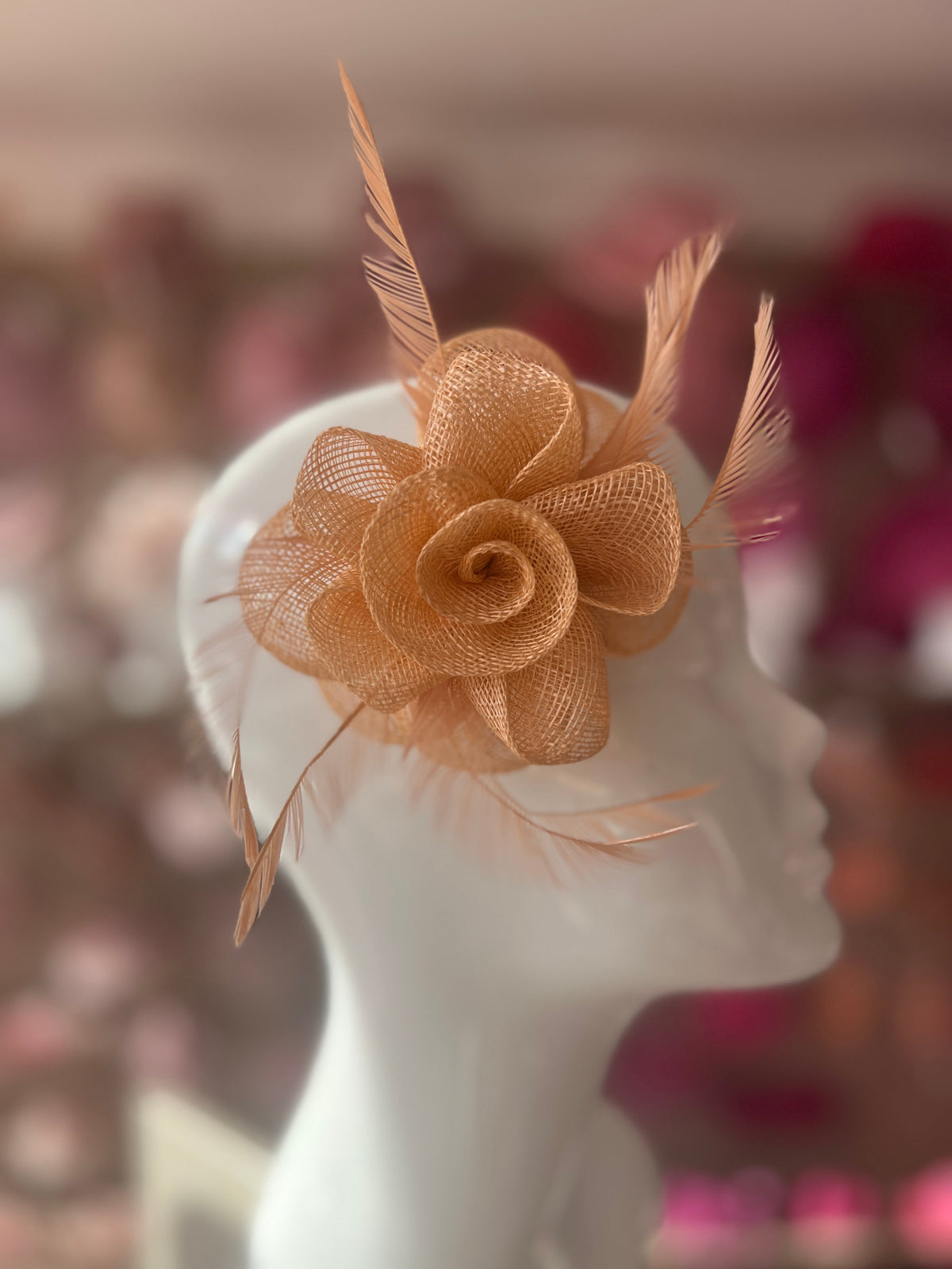 Small Nude Flower Fascinator Hair Clip with Feathers-Fascinators Direct
