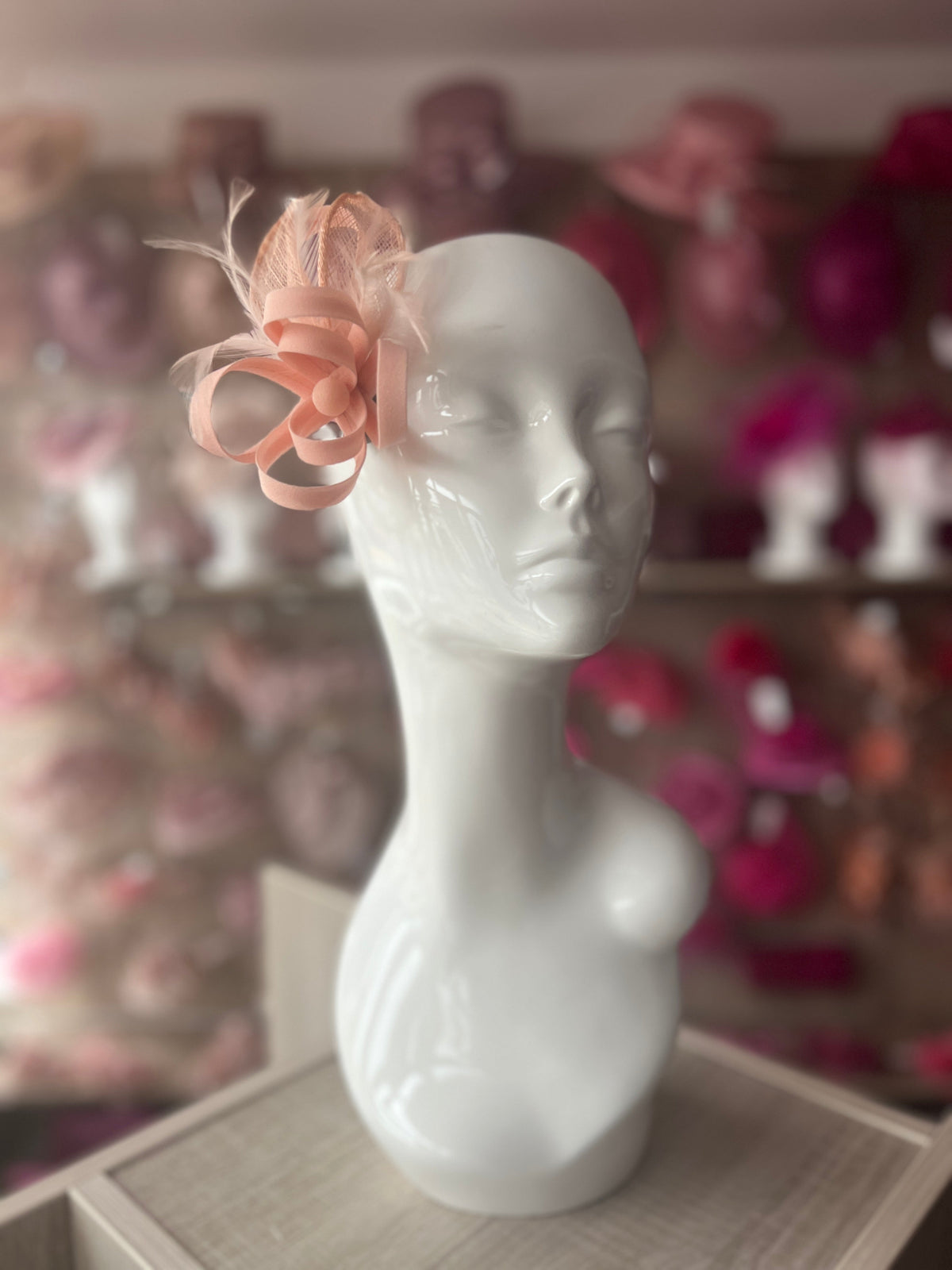 Small Nude Pink Fascinator Clip with Feathers &amp; Satin Loops-Fascinators Direct