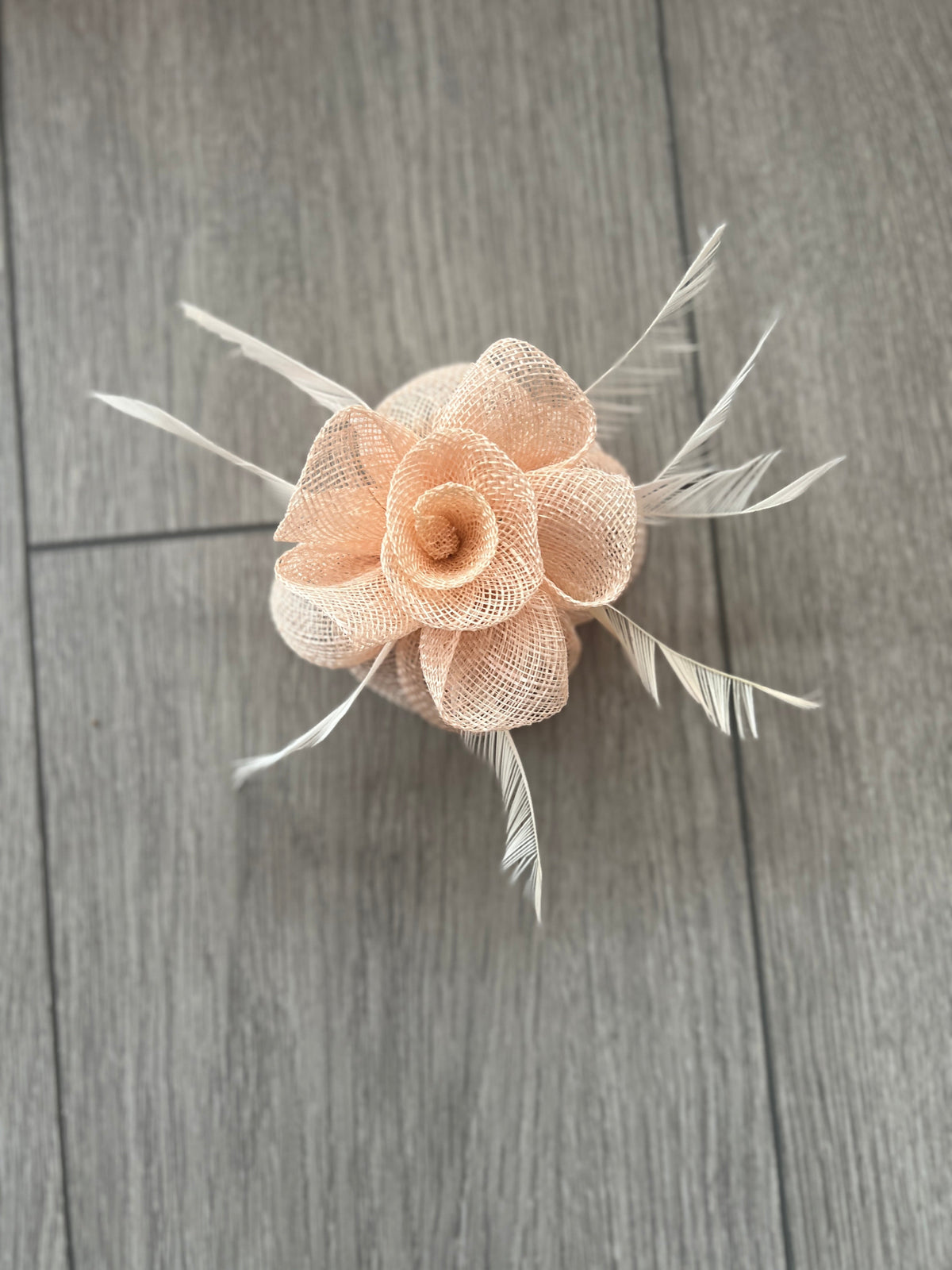 Small Nude Pink Flower Fascinator Hair Clip with Feathers-Fascinators Direct