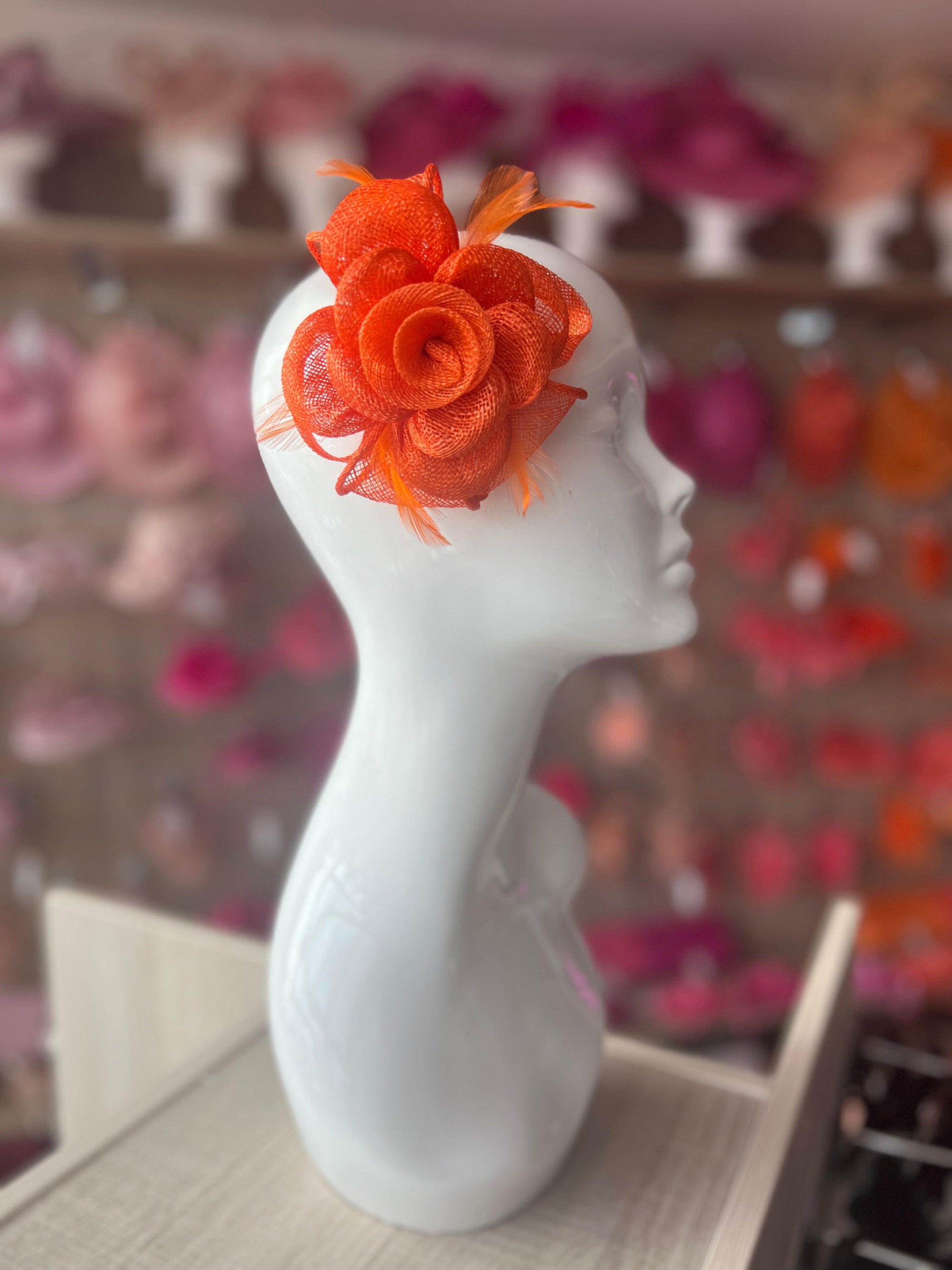 Small Orange Fascinator Clip with Bow & Flower-Fascinators Direct