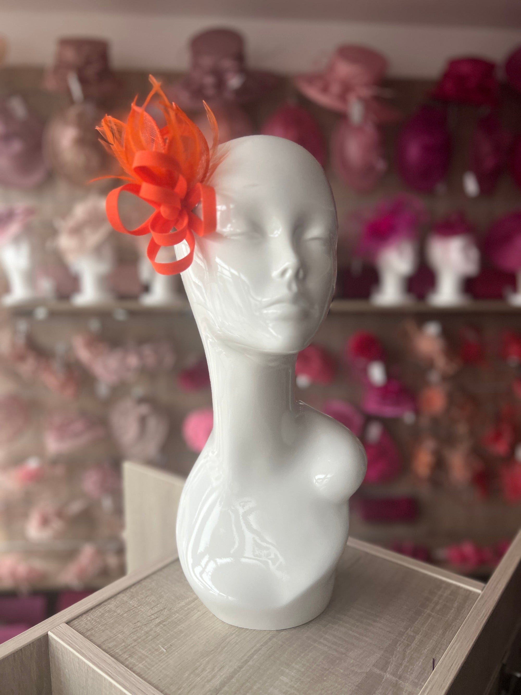 Small Orange Fascinator Clip with Feathers & Satin Loops-Fascinators Direct