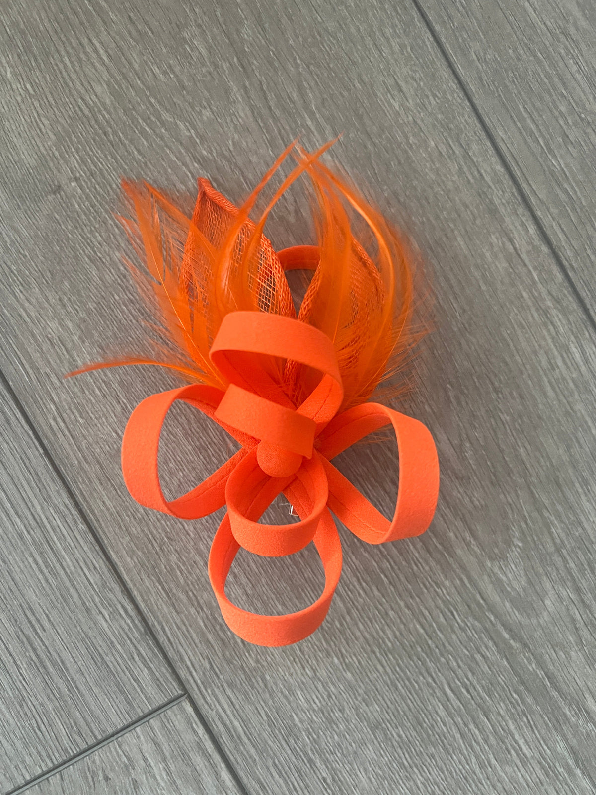Small Orange Fascinator Clip with Feathers &amp; Satin Loops-Fascinators Direct