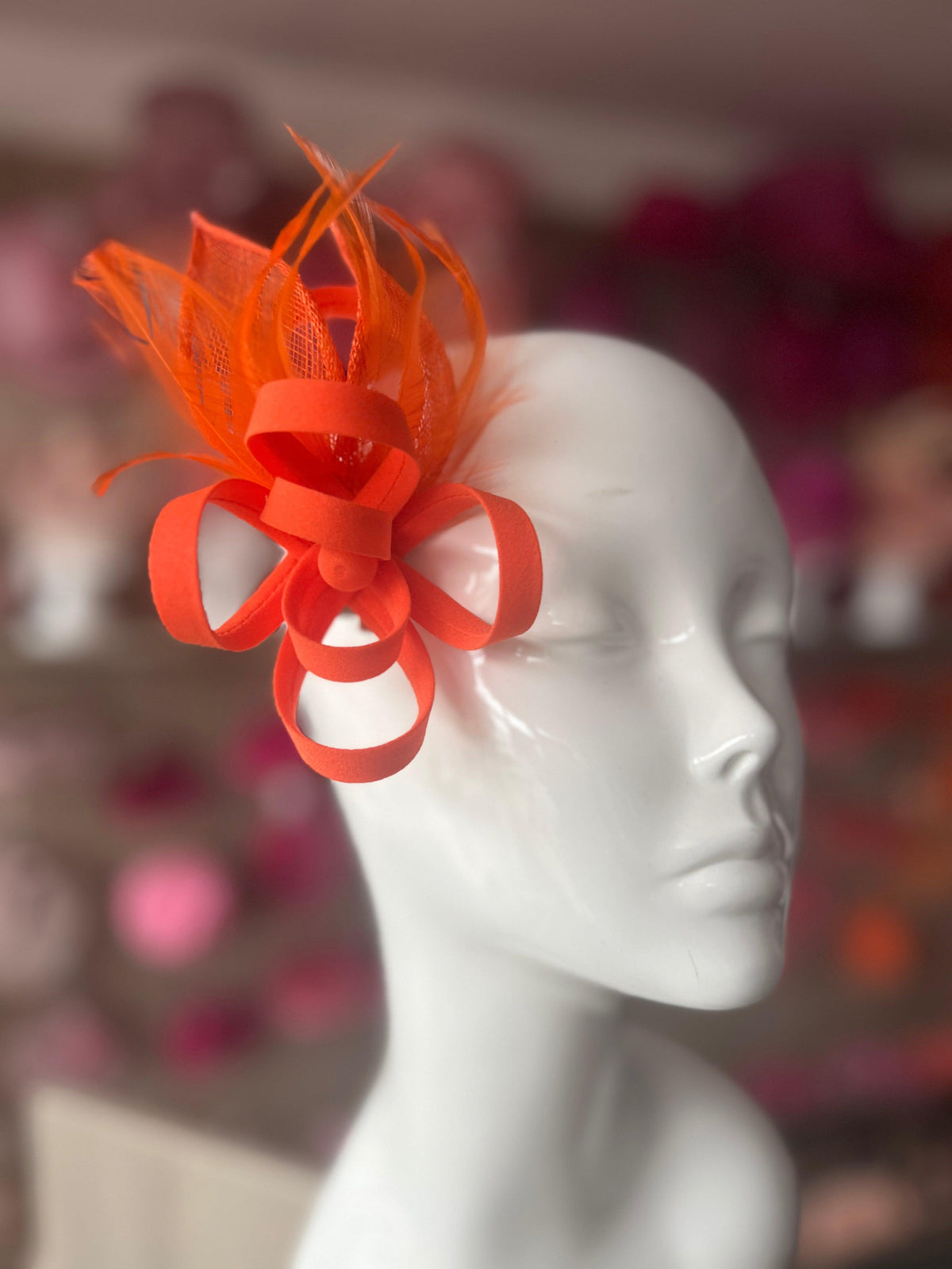 Small Orange Fascinator Clip with Feathers &amp; Satin Loops-Fascinators Direct