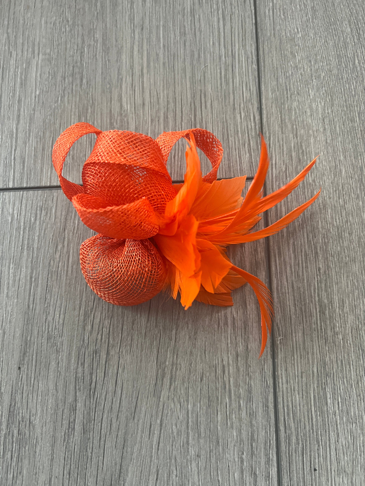 Small Orange Fascinator Clip with Feathers &amp; Sinamay Leaves-Fascinators Direct