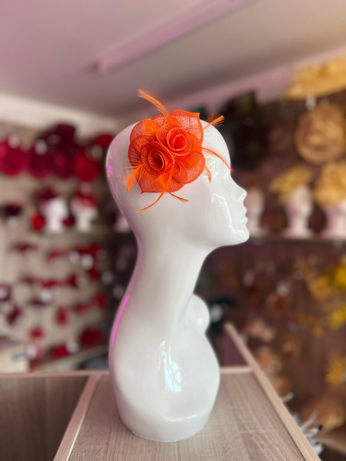 Small Orange Fascinator Hair Clip with Wispy Feathers-Fascinators Direct