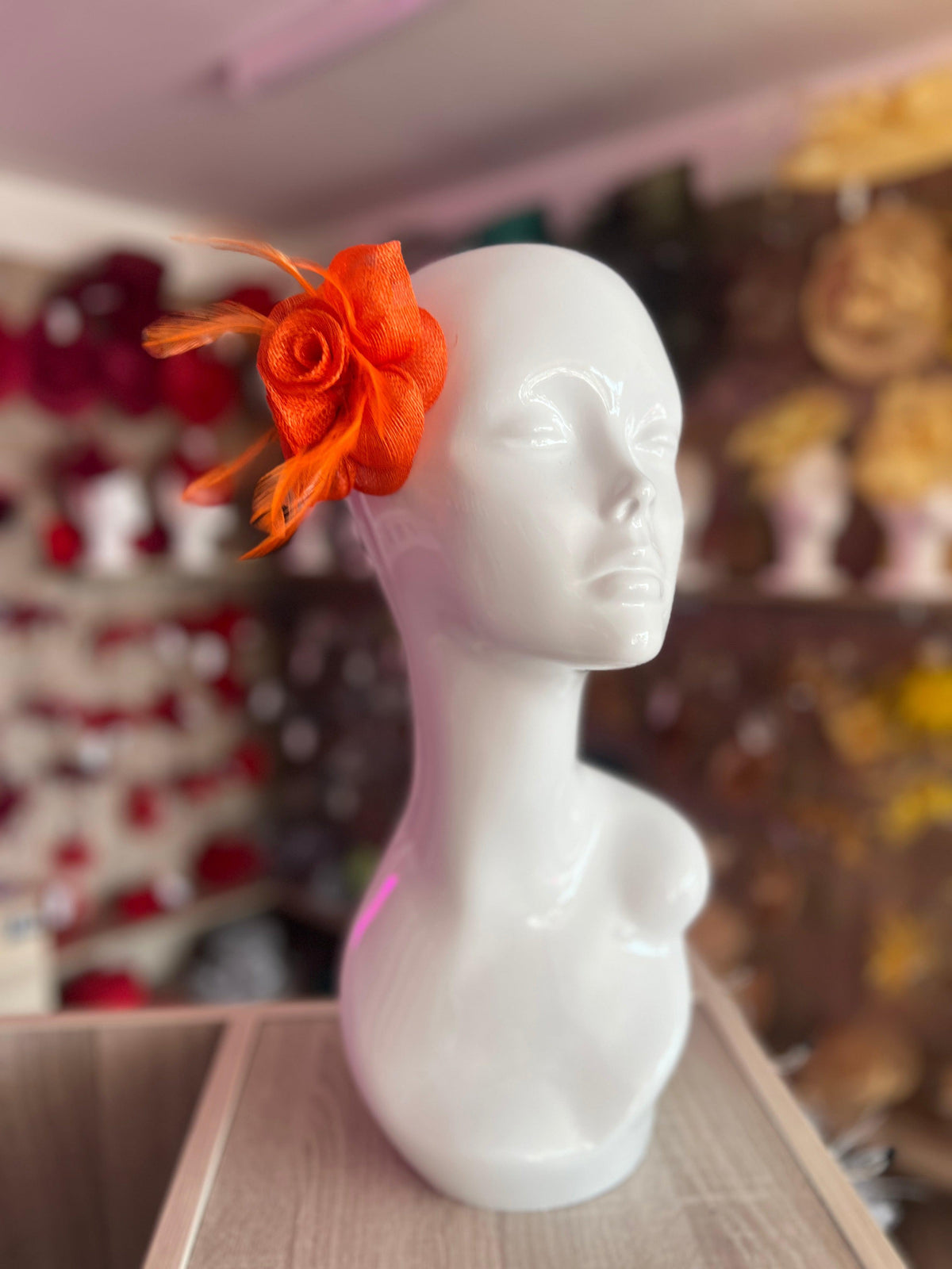 Small Orange Fascinator Hair Clip with Wispy Feathers-Fascinators Direct