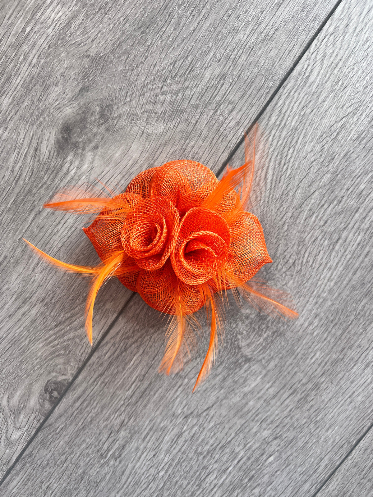 Small Orange Fascinator Hair Clip with Wispy Feathers-Fascinators Direct