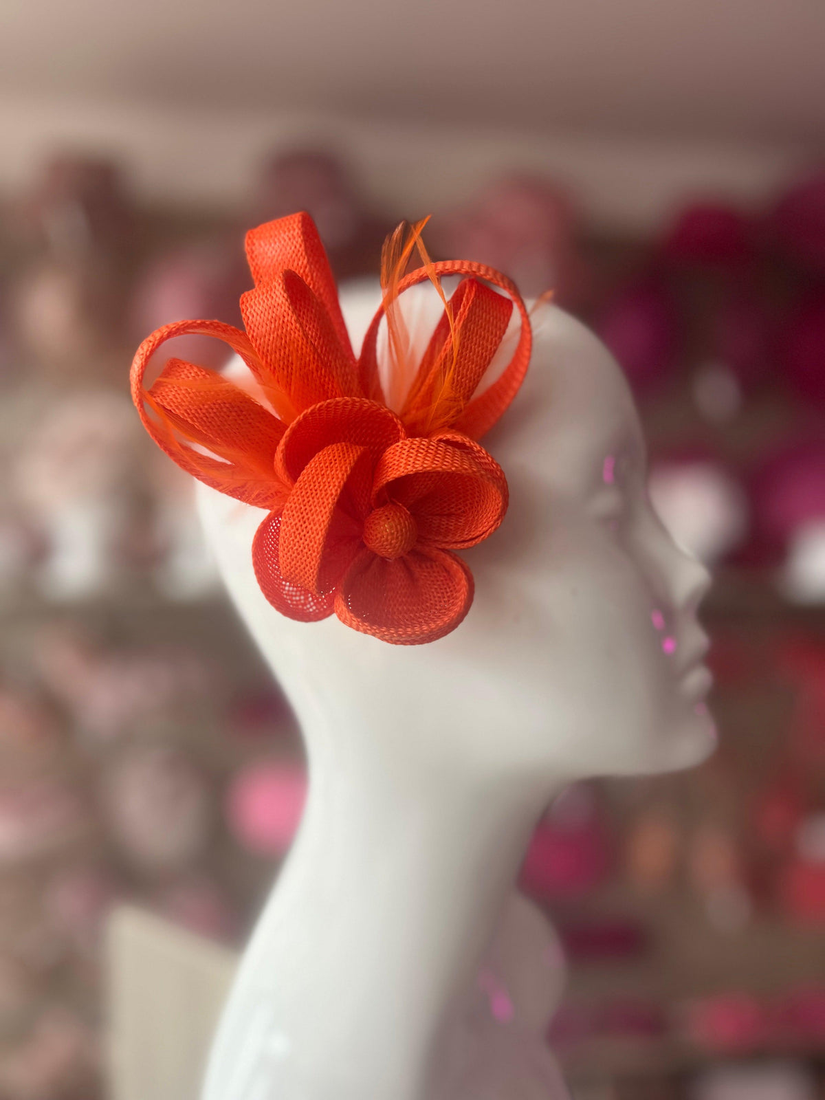 Small Orange Flower Fascinator Clip with Feathers-Fascinators Direct