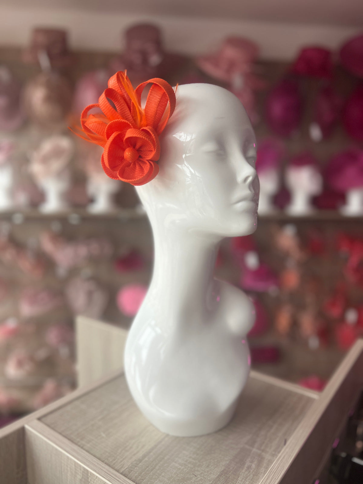 Small Orange Flower Fascinator Clip with Feathers-Fascinators Direct