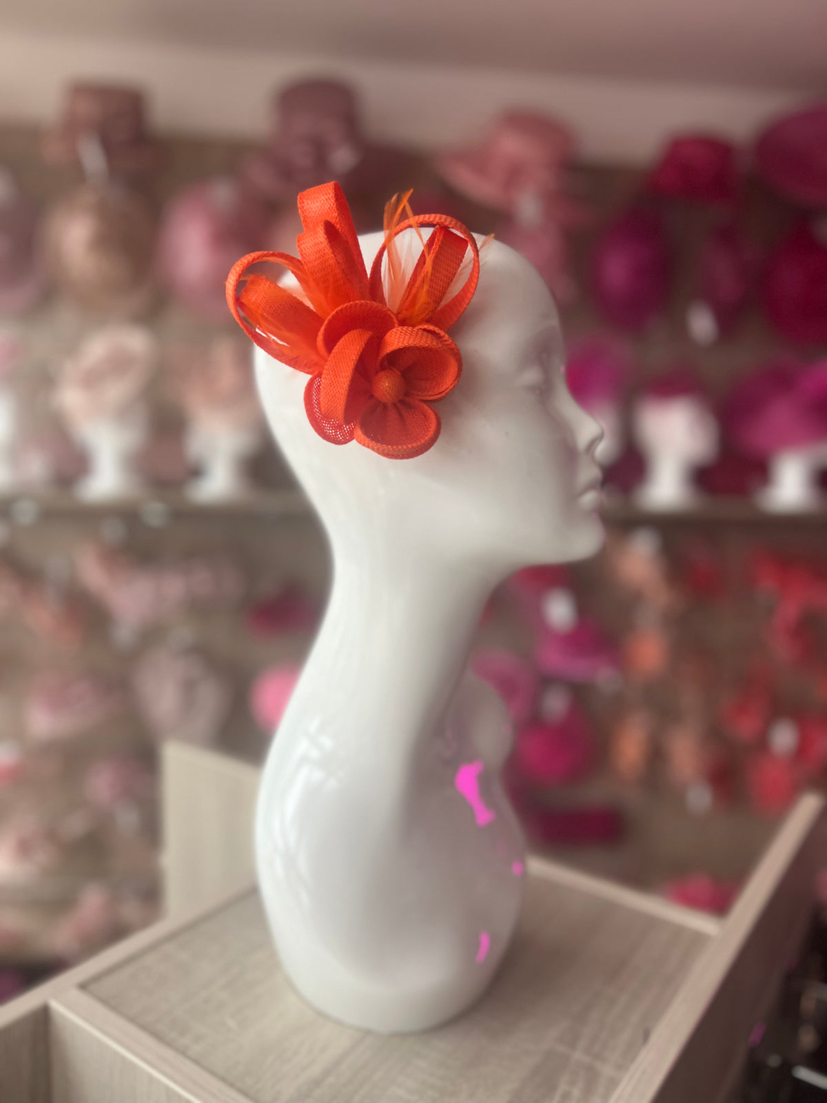 Small Orange Flower Fascinator Clip with Feathers-Fascinators Direct