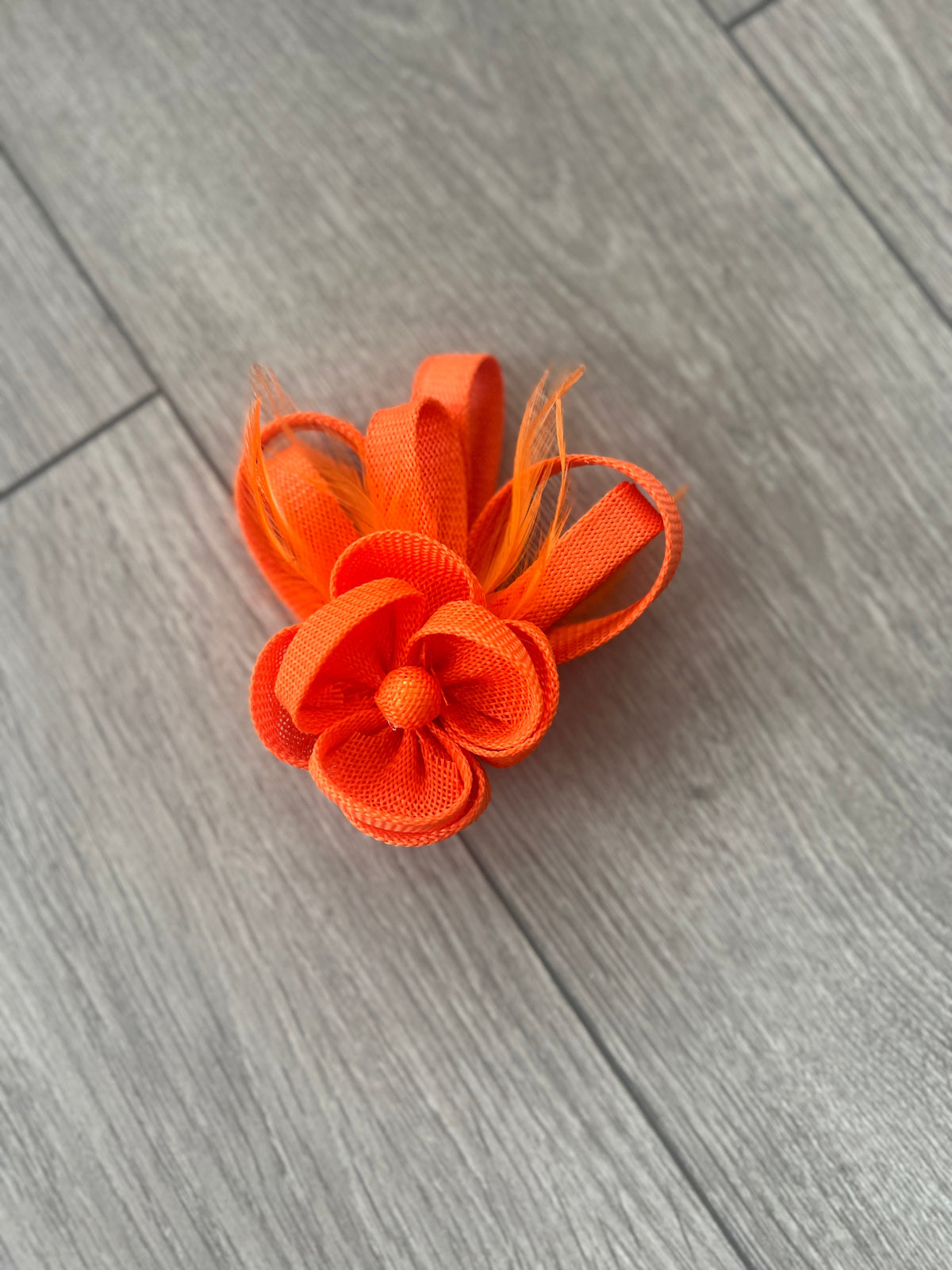 Small Orange Flower Fascinator Clip with Feathers-Fascinators Direct