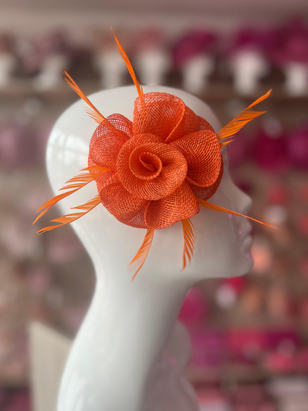 Small Orange Flower Fascinator Hair Clip with Feathers-Fascinators Direct