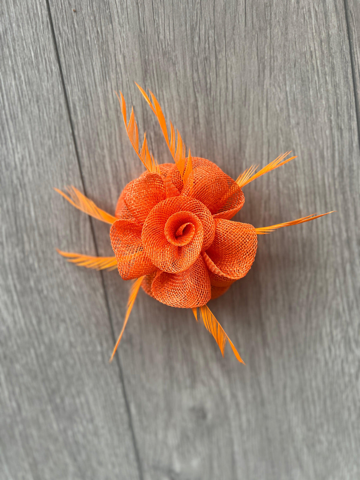 Small Orange Flower Fascinator Hair Clip with Feathers-Fascinators Direct