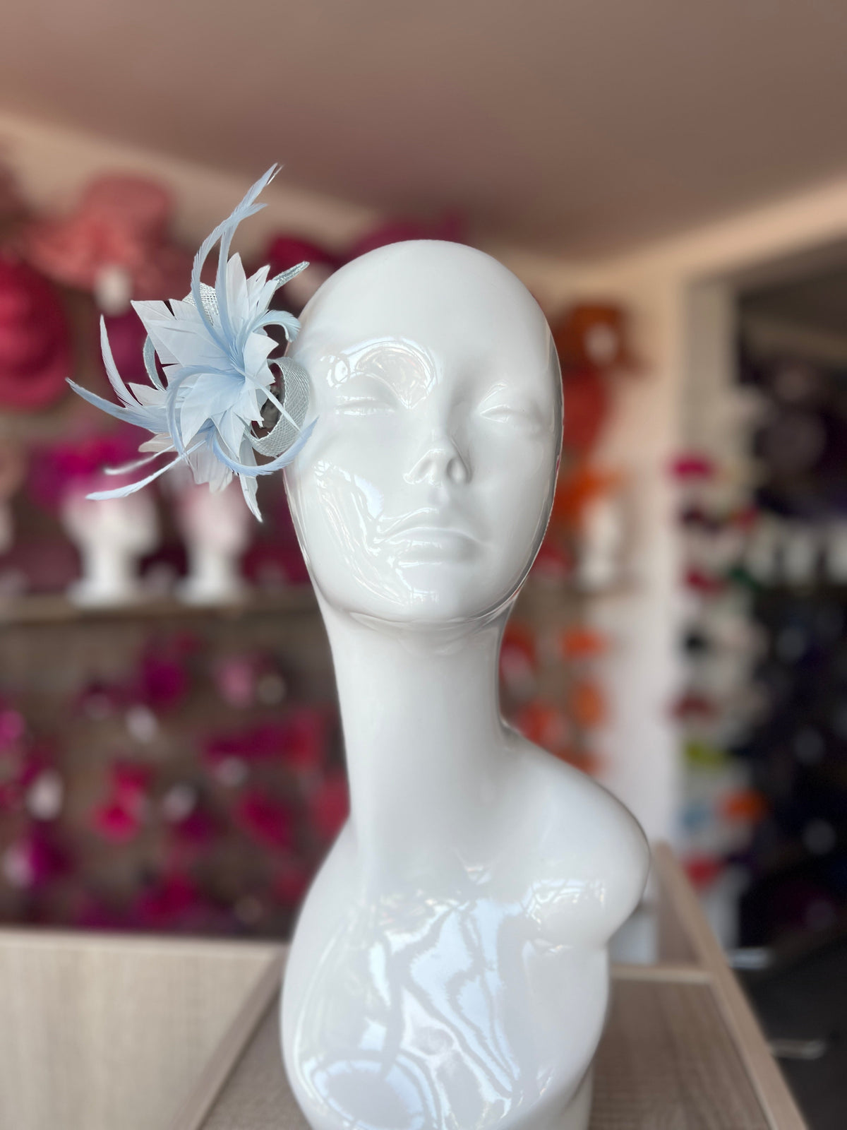 Small Pale Blue Fascinator Clip with Feathers &amp; Loops-Fascinators Direct