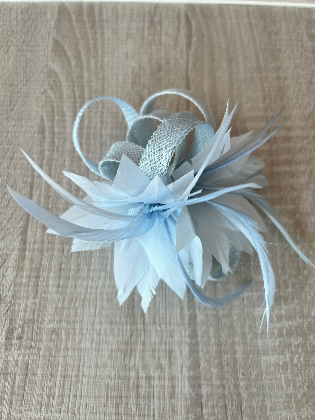 Small Pale Blue Fascinator Clip with Feathers &amp; Loops-Fascinators Direct
