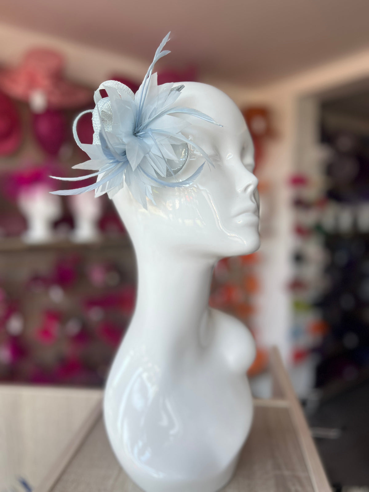 Small Pale Blue Fascinator Clip with Feathers &amp; Loops-Fascinators Direct
