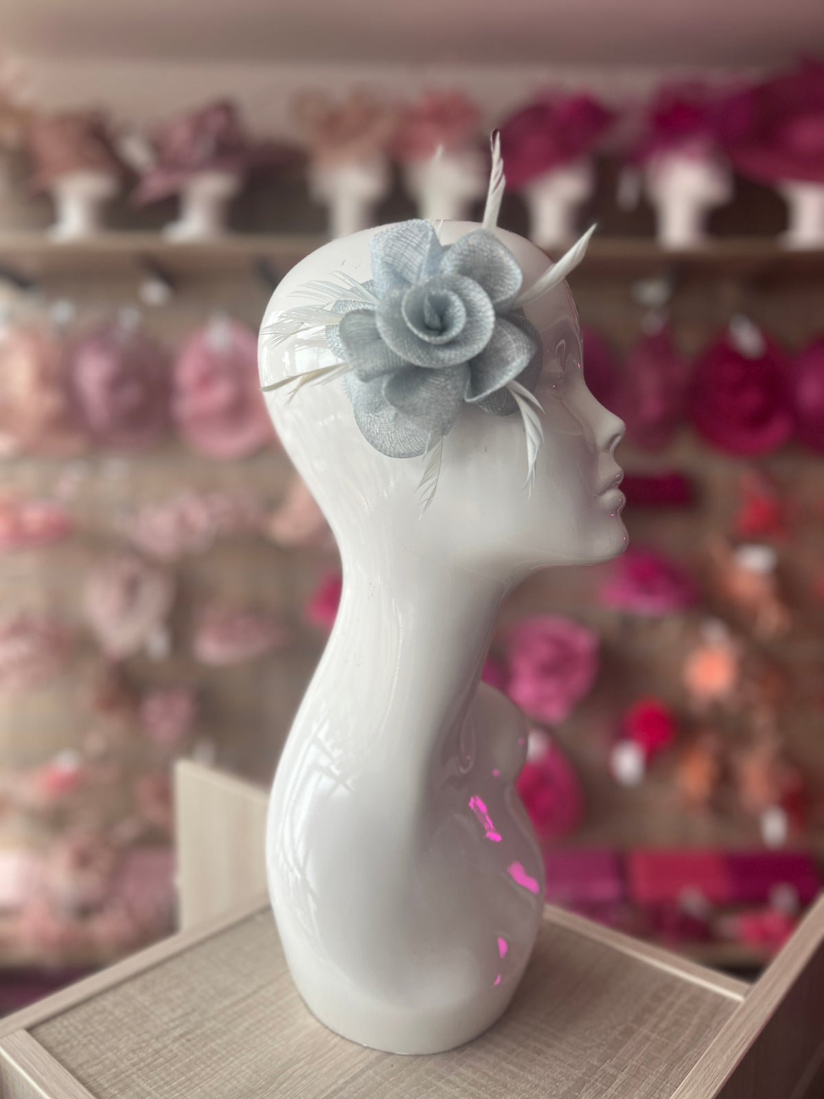 Small Pale Blue Flower Fascinator Hair Clip with Feathers-Fascinators Direct