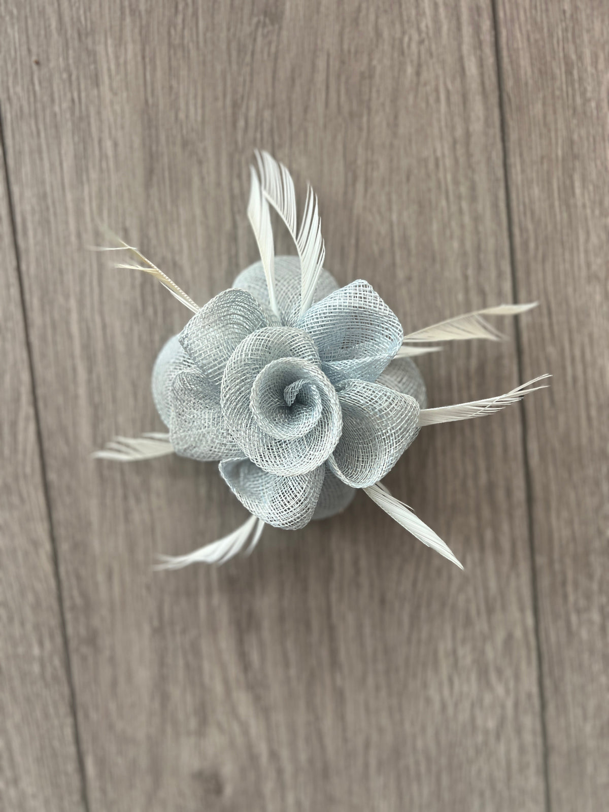 Small Pale Blue Flower Fascinator Hair Clip with Feathers-Fascinators Direct