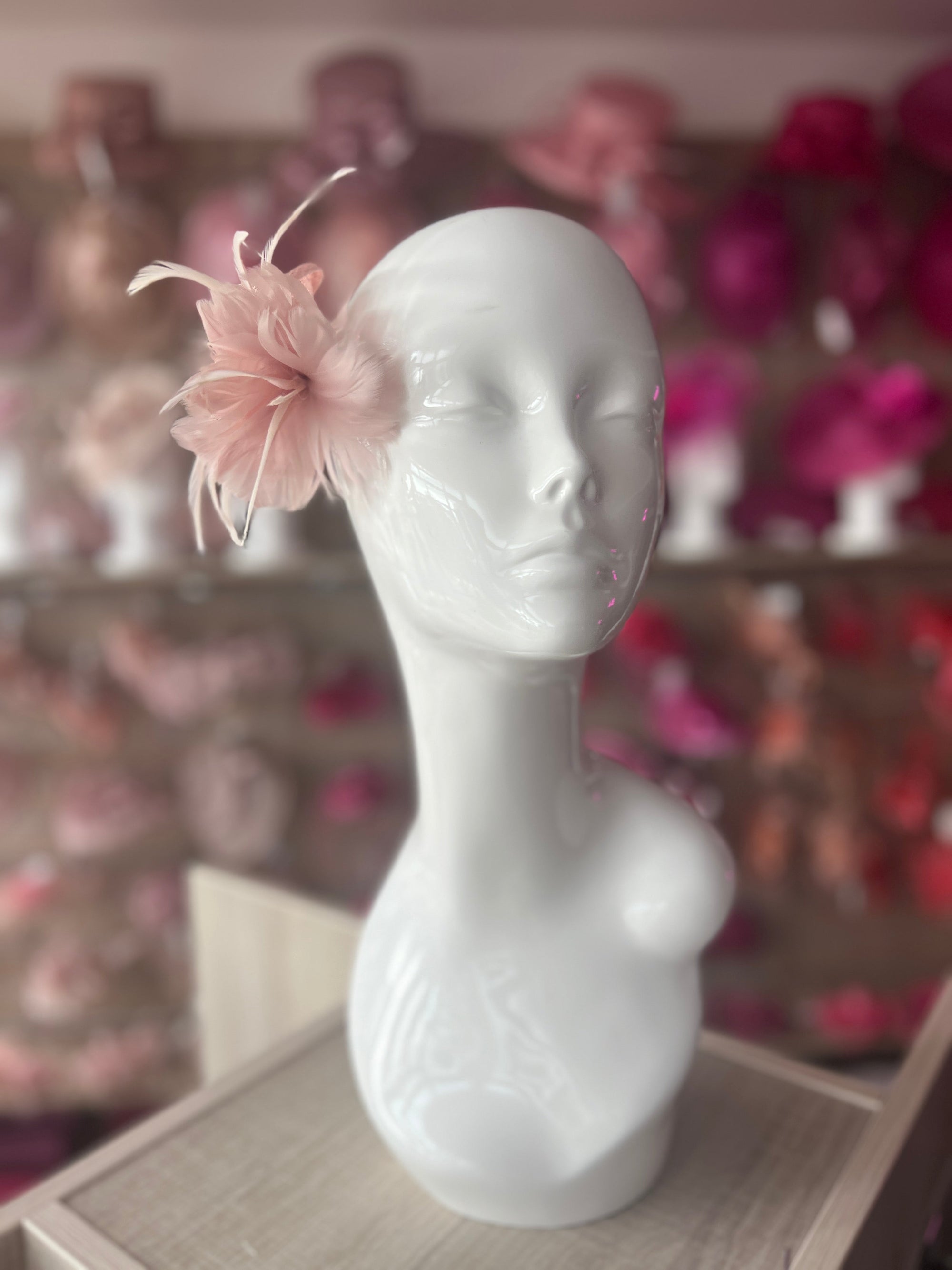 Small Pale Pink Fascinator Clip with Feathers & Sinamay Petals-Fascinators Direct