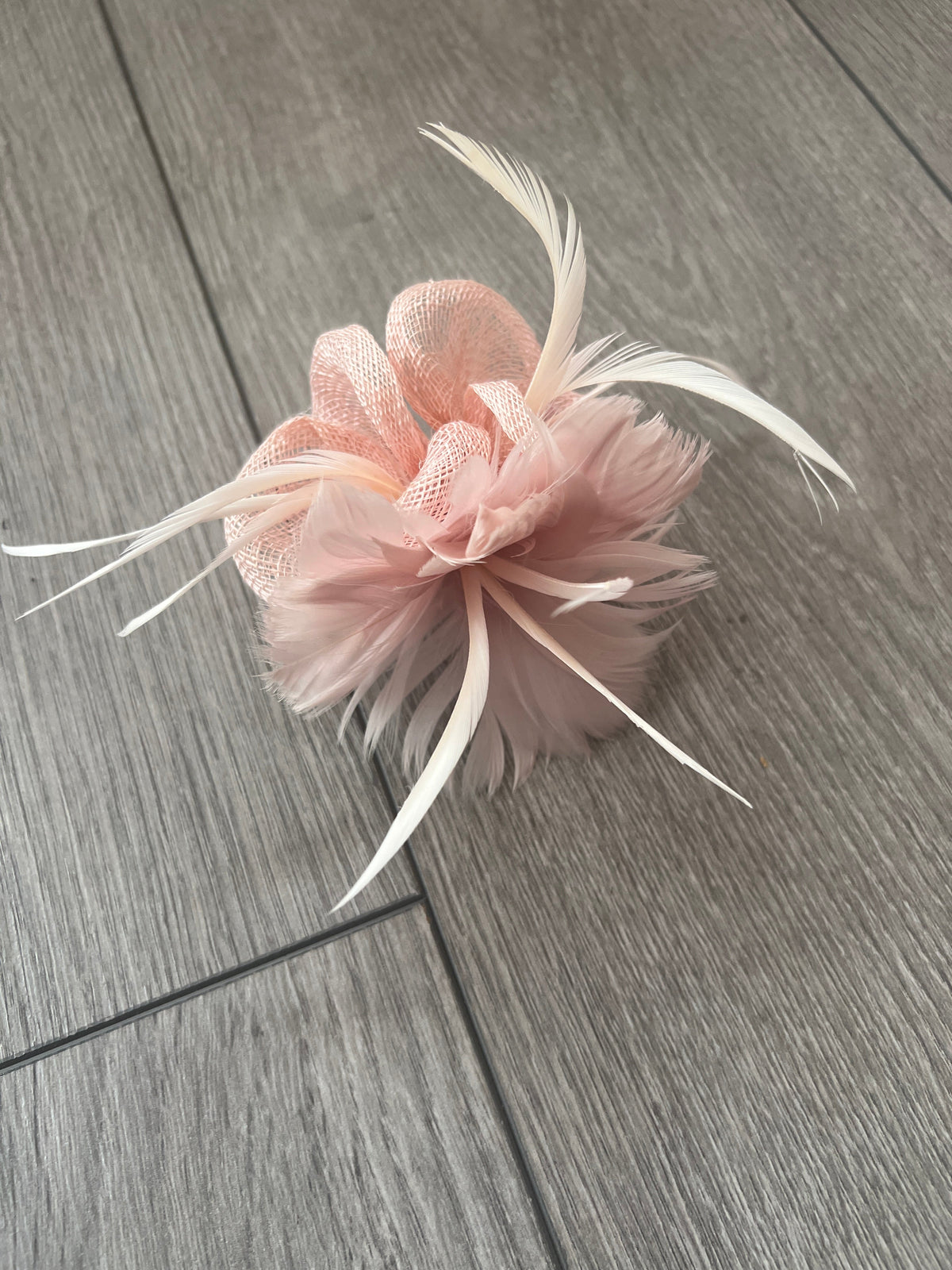 Small Pale Pink Fascinator Clip with Feathers &amp; Sinamay Petals-Fascinators Direct